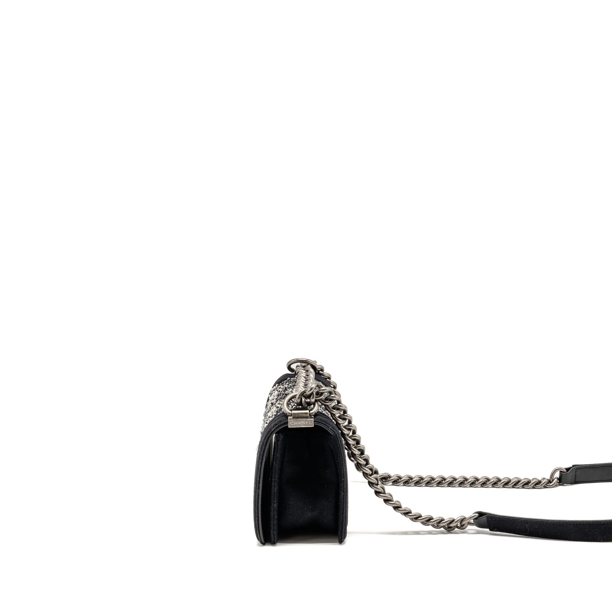 Chanel small boy bag Jersey strass crystal wool felt black ruthenium SHW - Image 4