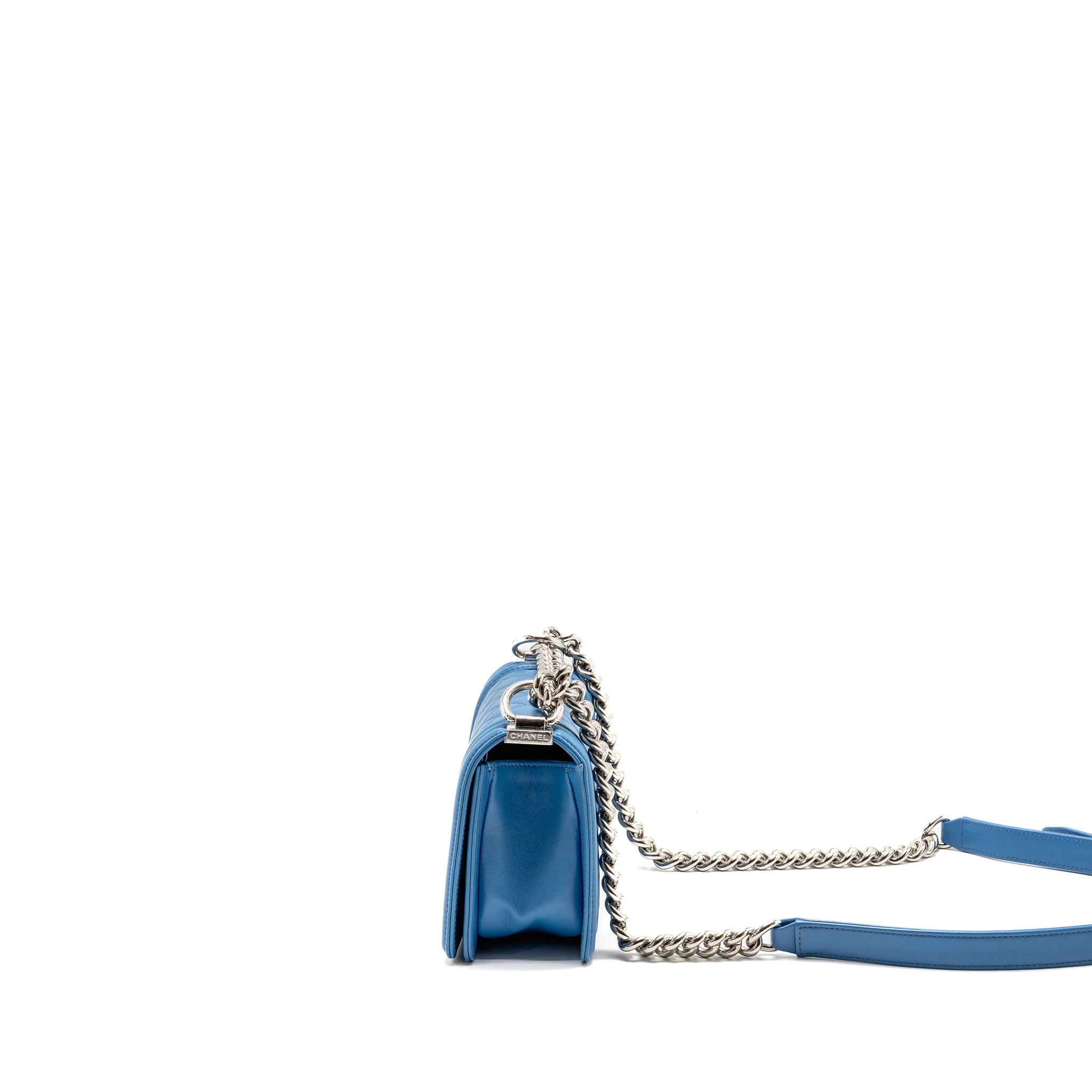 Chanel Small Boy Bag Calfskin Blue SHW - Image 4