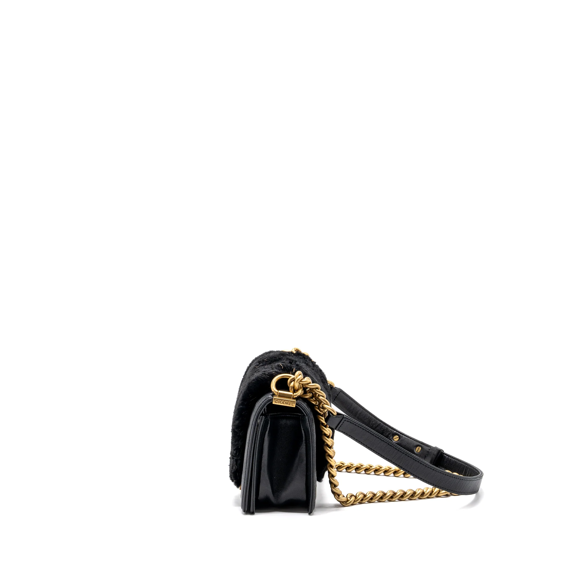 Chanel Small Boy Bag Rabbit Hair Limited Edition Lambskin Black GHW - Image 4