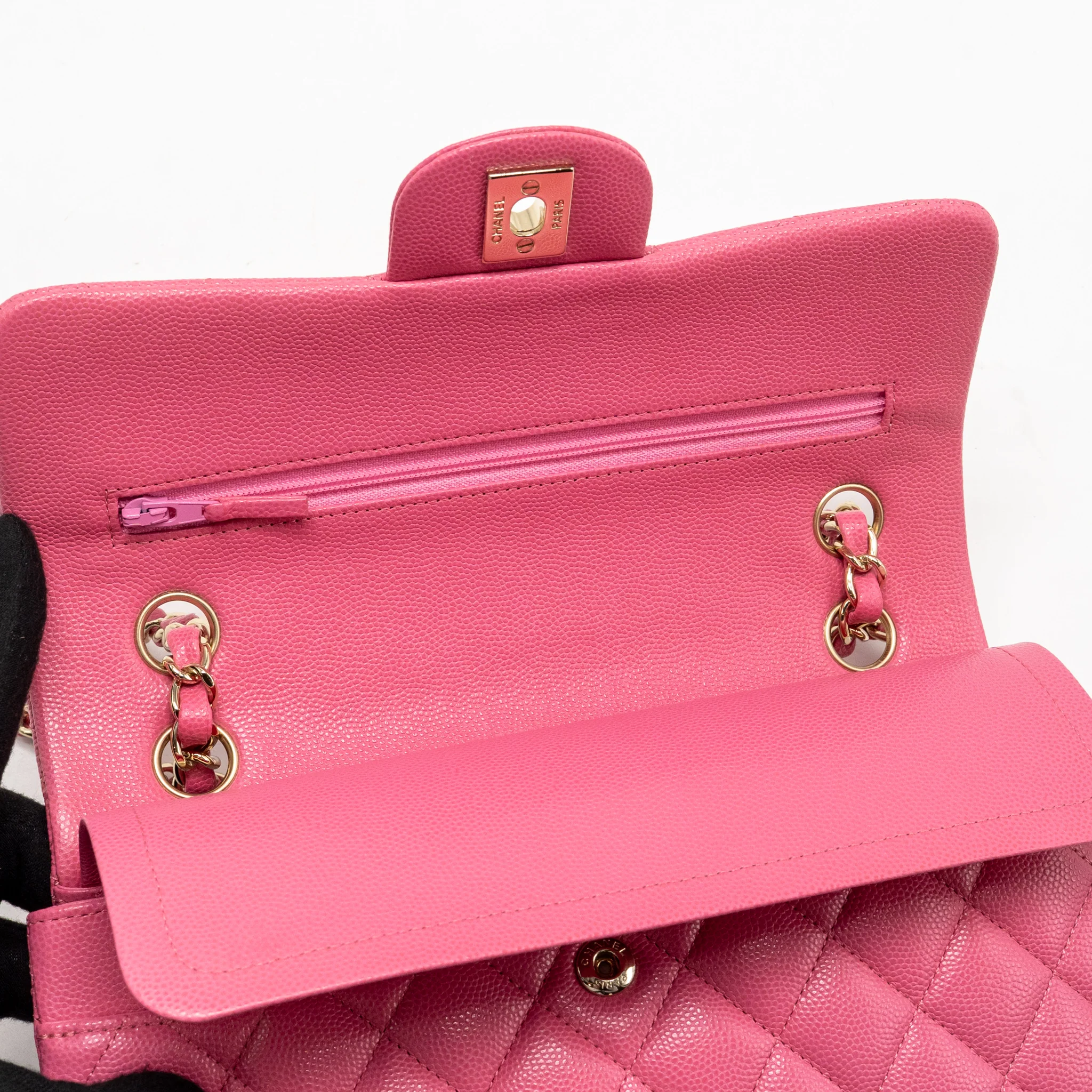 Chanel Small Classic Double Flap Bag Caviar Hot Pink LGHW - Image 14