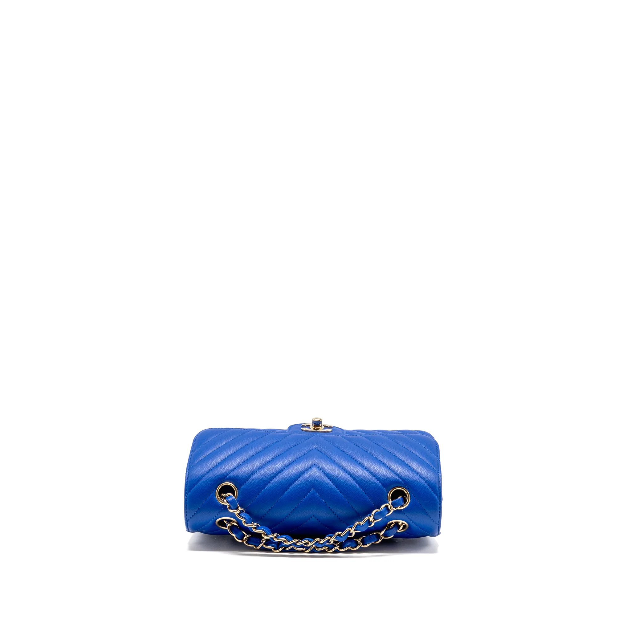 Chanel small classic double flap bag chevron caviar blue GHW - Image 5