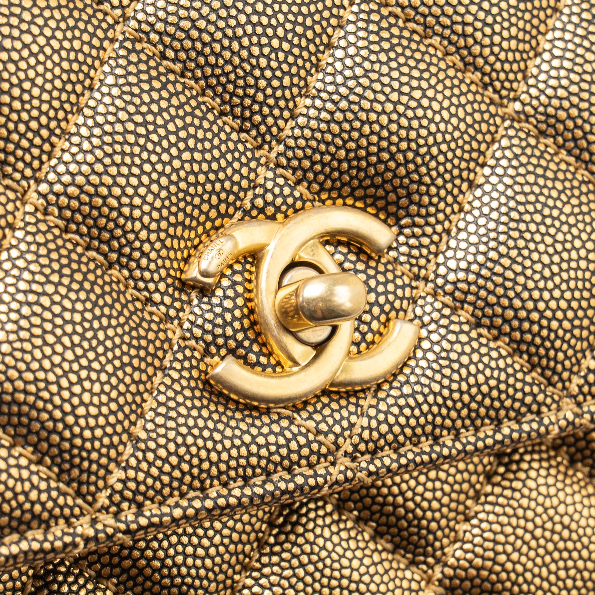 Chanel small coco handle caviar metallic gold GHW - Image 14