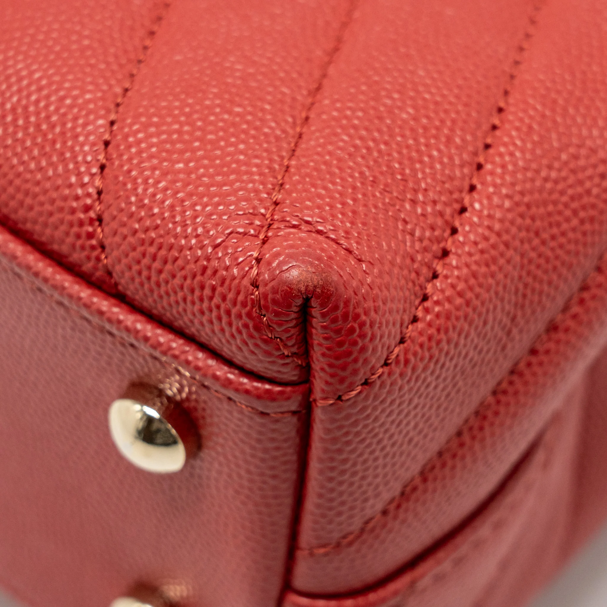 Chanel Small Coco Handle Chevron Caviar Red GHW - Image 11