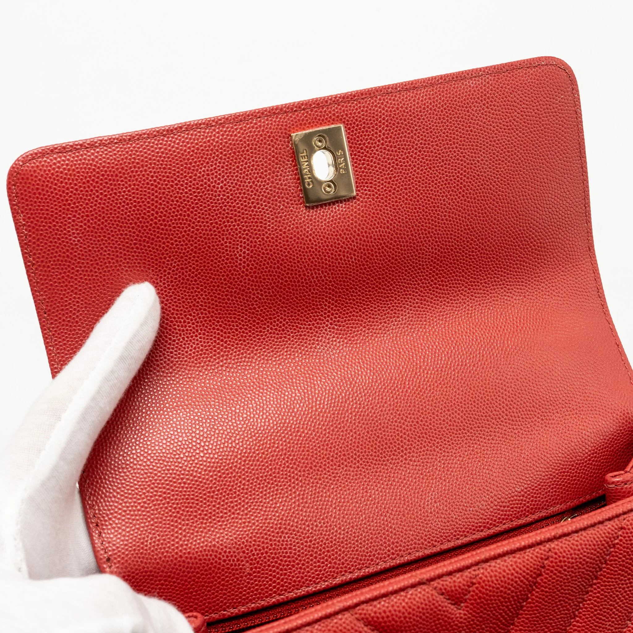 Chanel Small Coco Handle Chevron Caviar Red GHW - Image 14