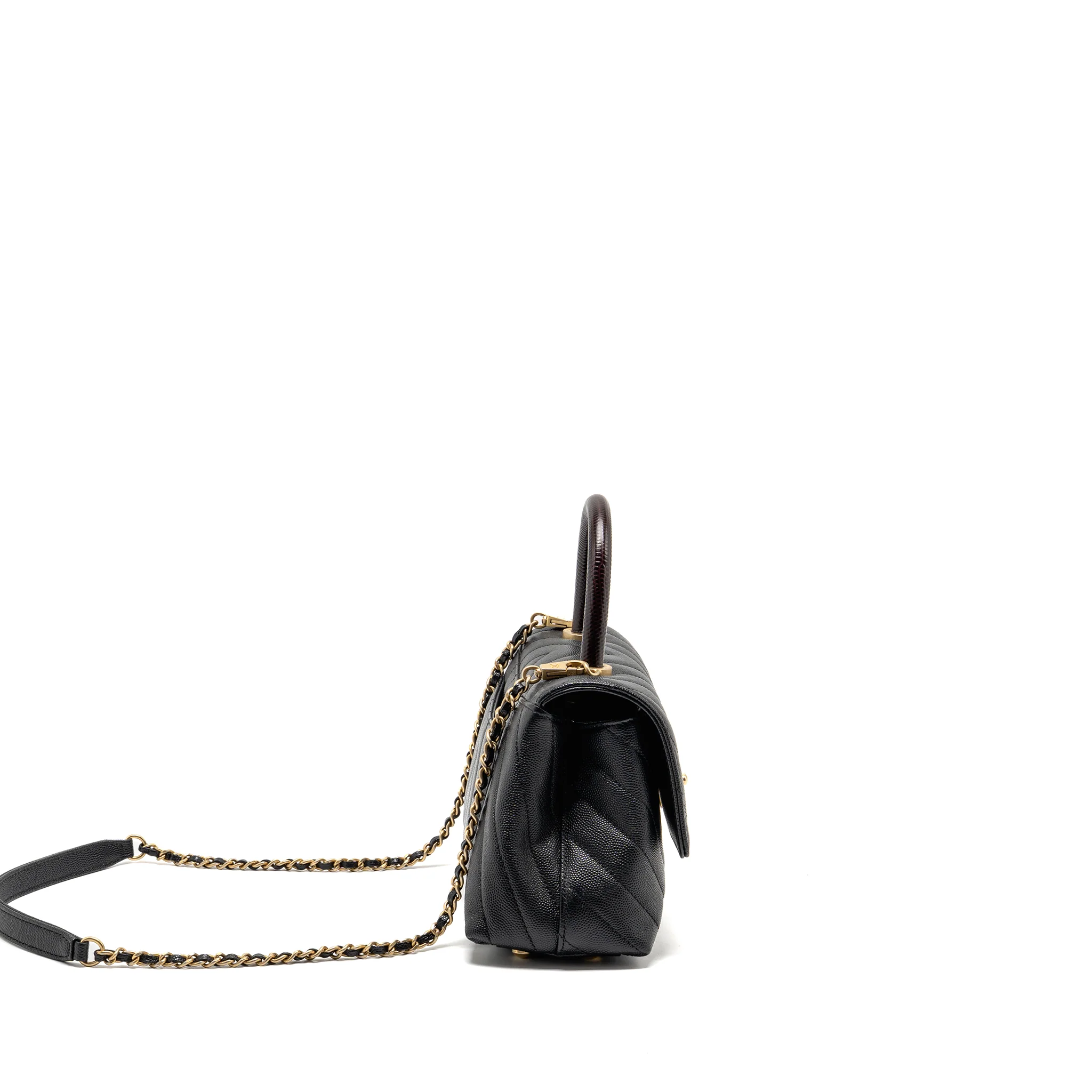 Chanel small coco handle with lizard embossed handle chevron caviar black GHW - Image 3