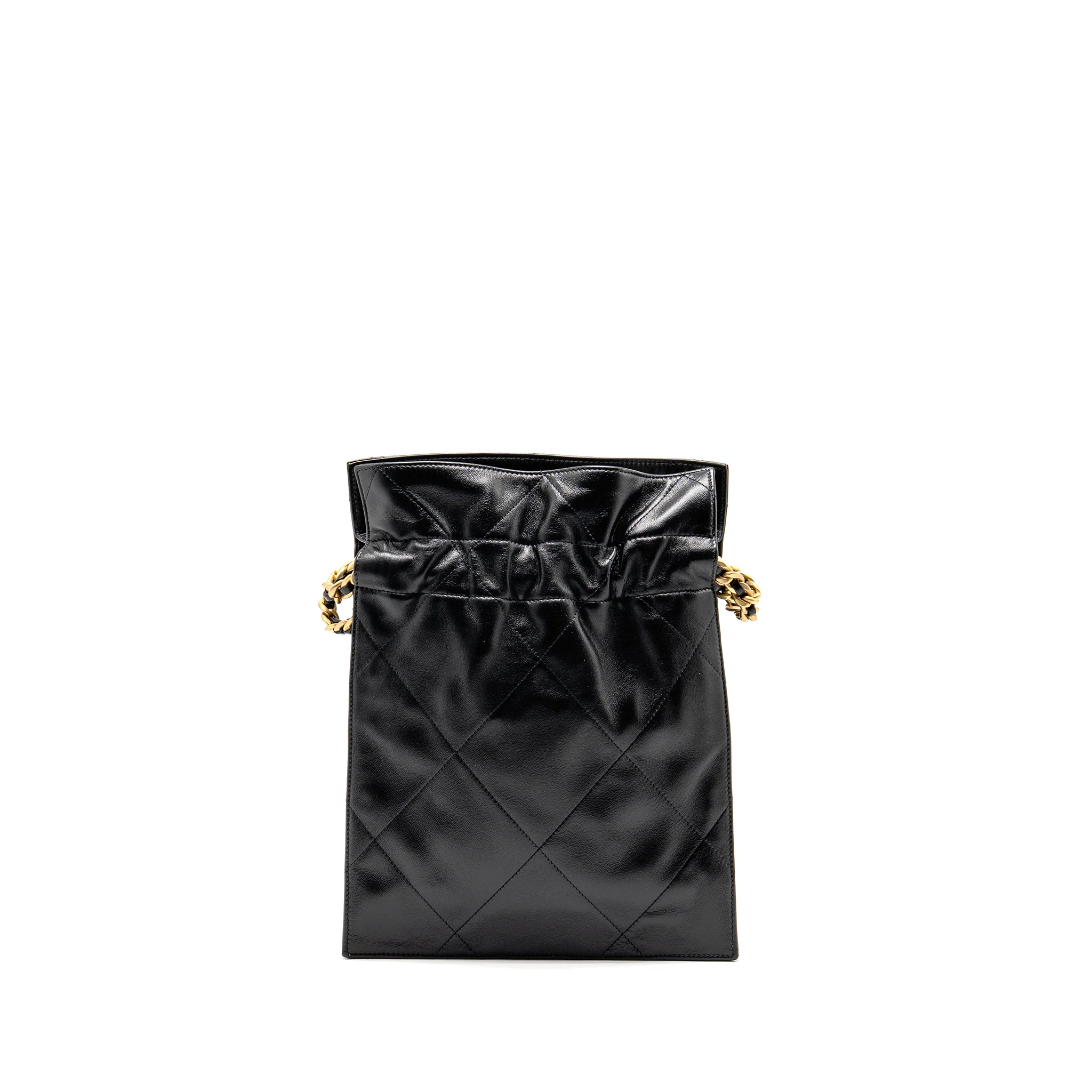 Chanel Small Drawstring Tote Bag with Chain Shiny Lambskin Black GHW - Image 4
