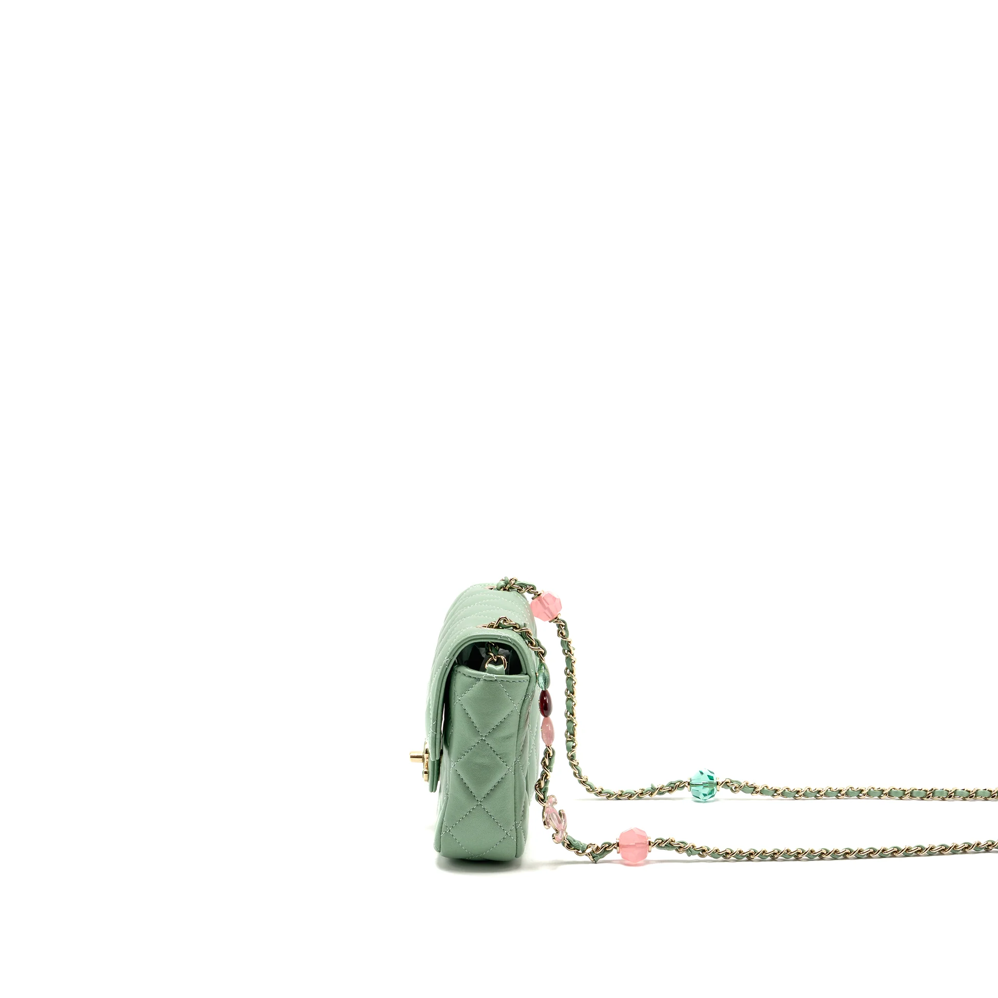 Chanel square flap bag candy heart quilted lambskin light green LGHW (microchip) - Image 4