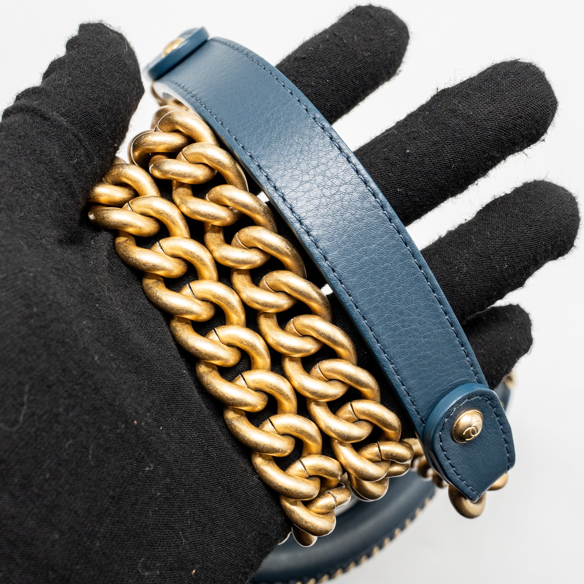 Chanel Top Handle Boy Bag Calfskin Blue GHW - Image 19