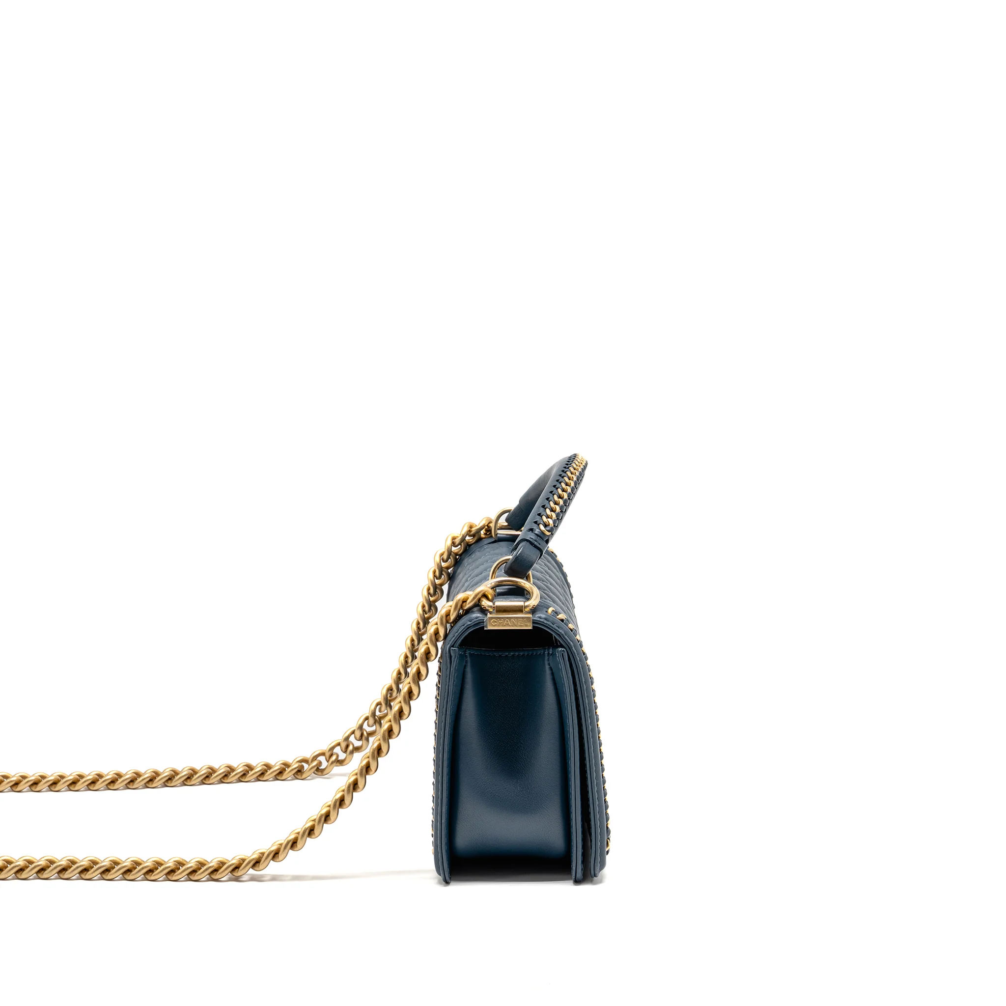 Chanel Top Handle Boy Bag Calfskin Blue GHW - Image 3