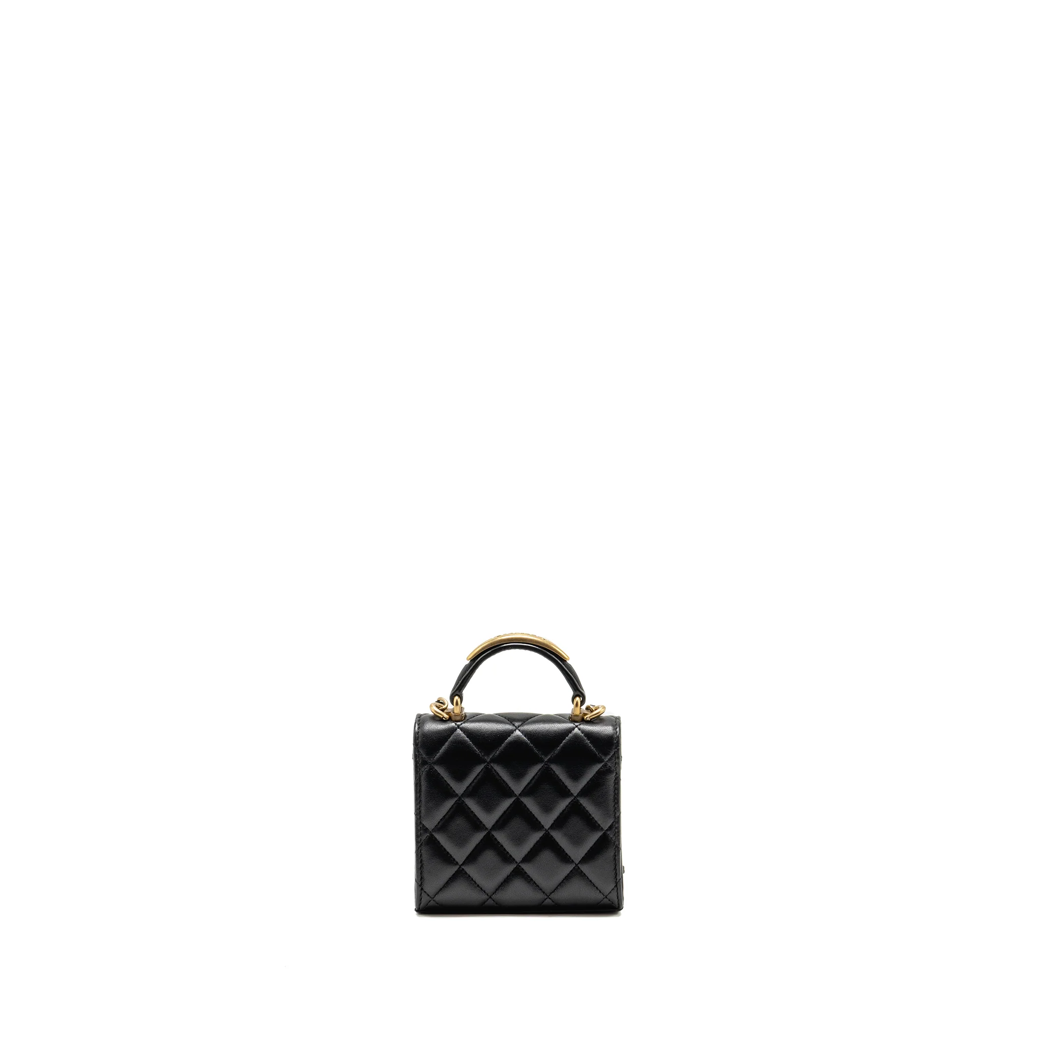 Chanel Top Handle Mini Flap Clutch with Chain Black Lambskin GHW (Microchip) - Image 2