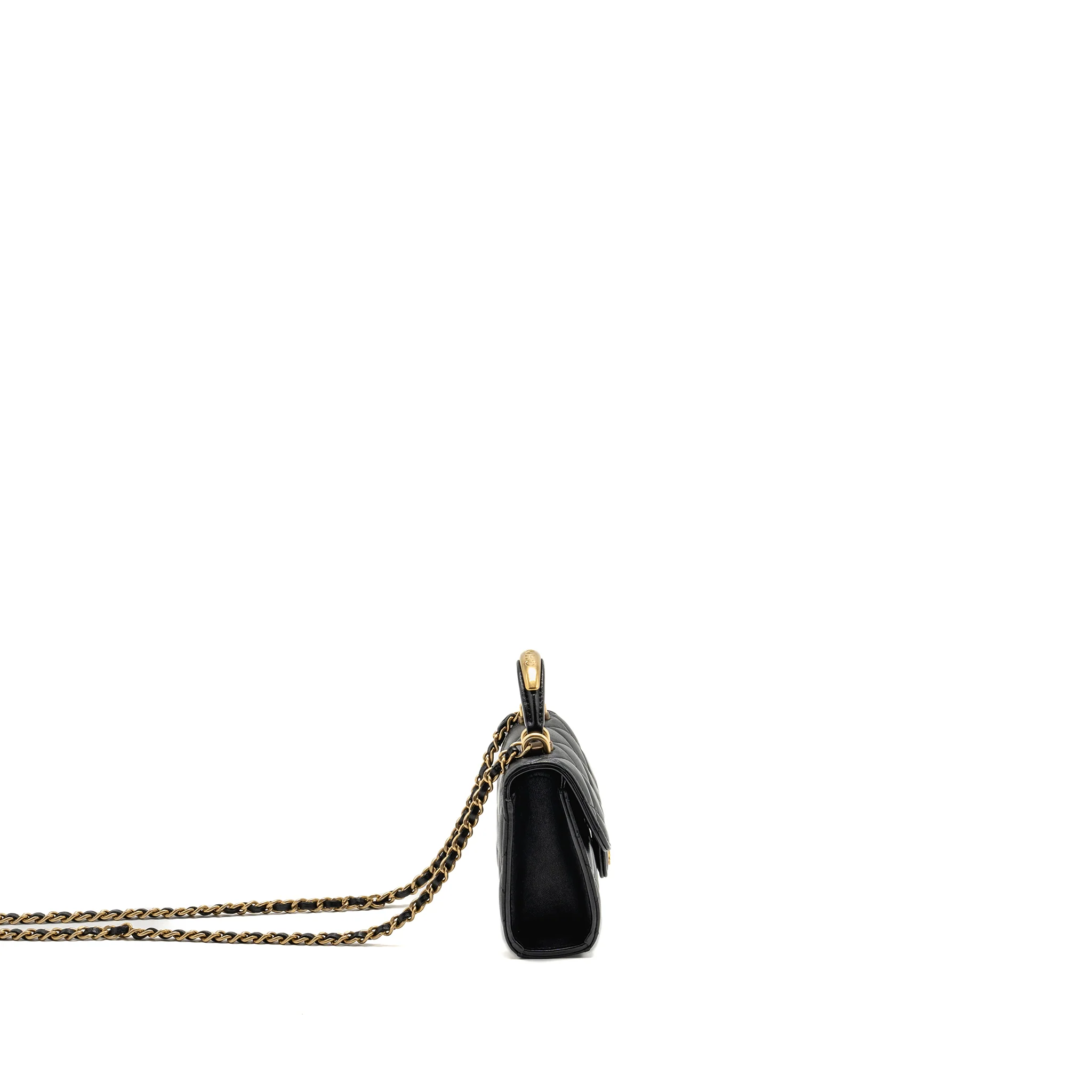 Chanel Top Handle Mini Flap Clutch with Chain Black Lambskin GHW (Microchip) - Image 3