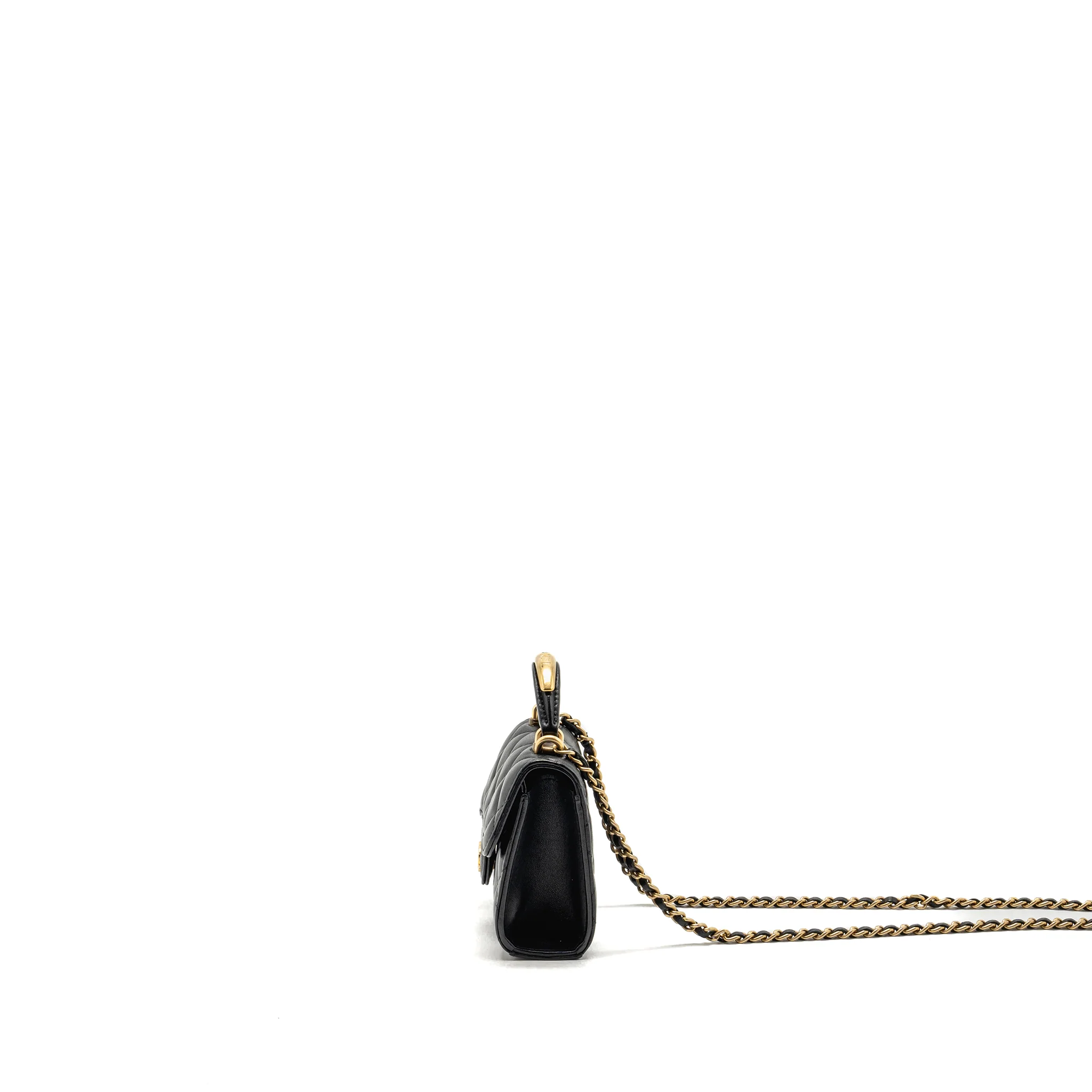 Chanel Top Handle Mini Flap Clutch with Chain Black Lambskin GHW (Microchip) - Image 4