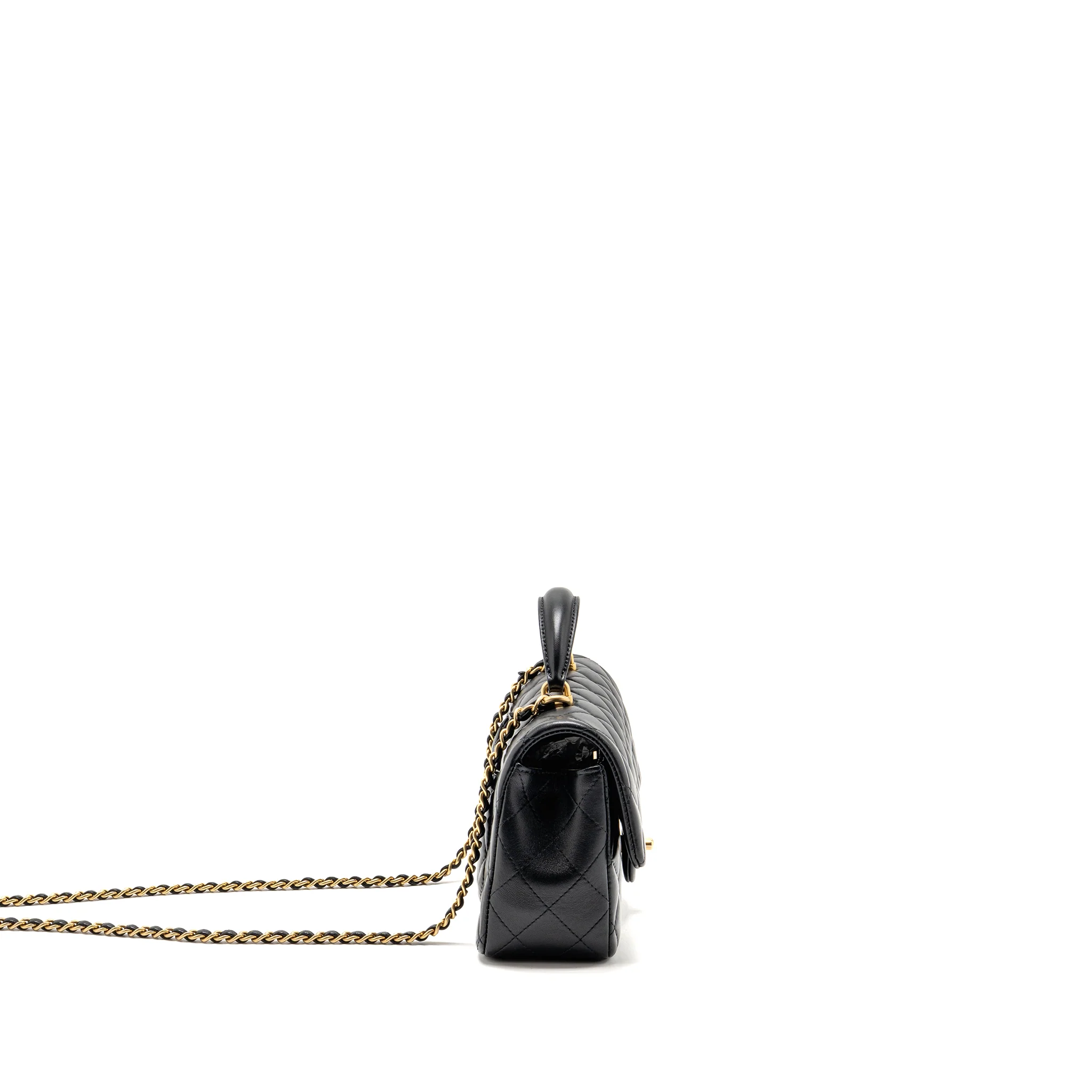 Chanel Top Handle Mini Rectangular Flap Bag Lambskin Black GHW (Microchip) - Image 3