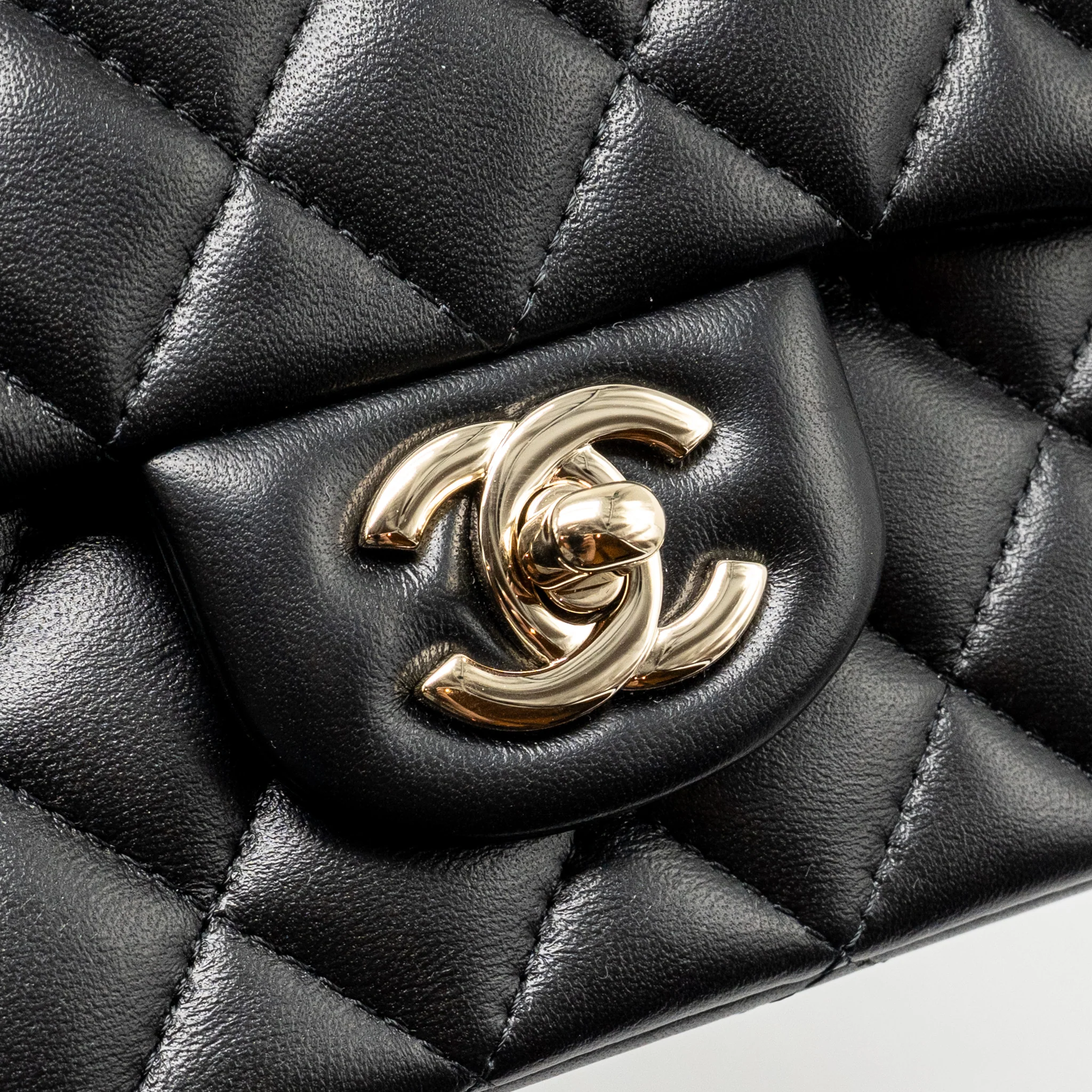 Chanel Top Handle Mini Rectangular Flap Bag Lambskin Black LGHW (microchip) - Image 13