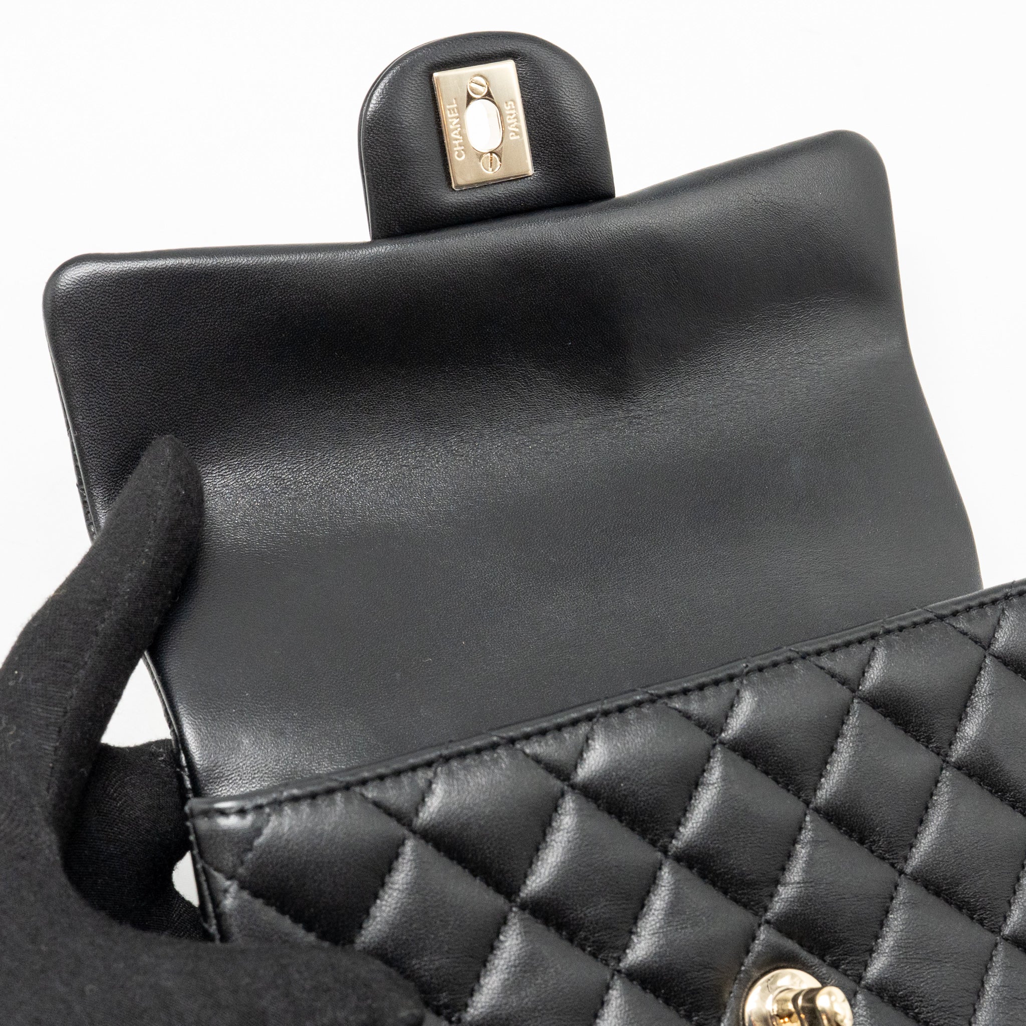 Chanel top handle mini rectangular flap bag lambskin black LGHW (microchip) - Image 15