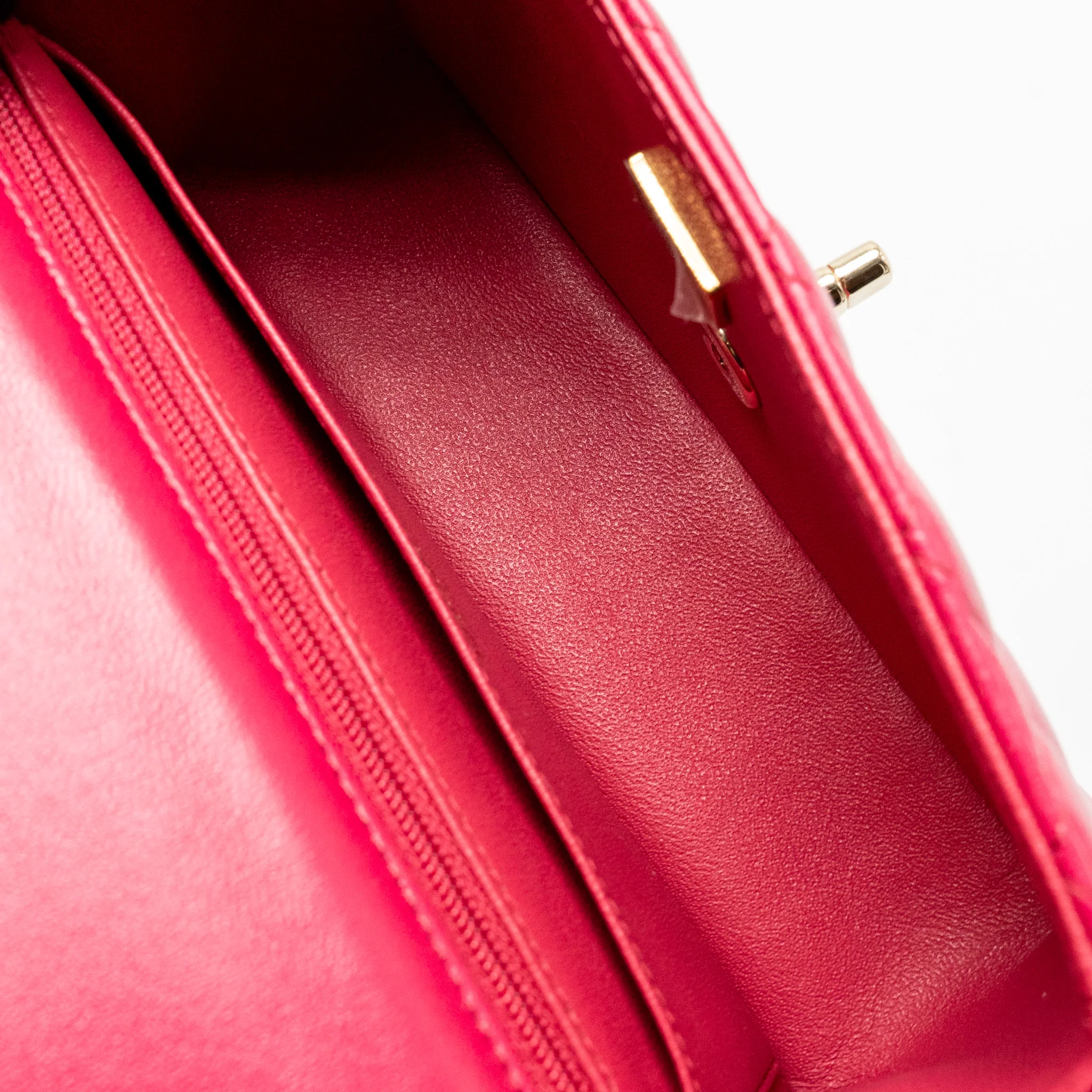 Chanel top handle mini rectangular flap bag lambskin hot pink LGHW (microchip) - Image 16