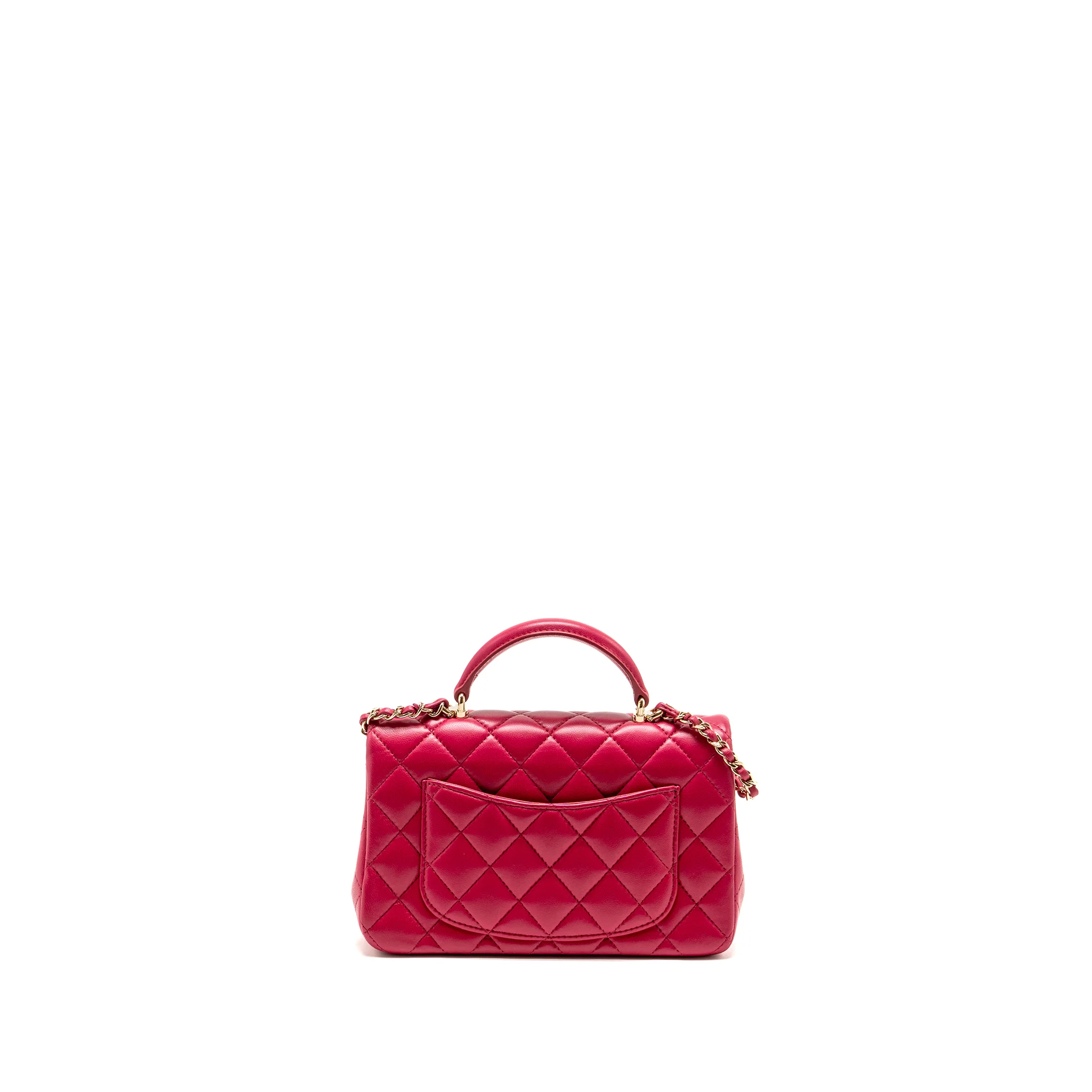 Chanel top handle mini rectangular flap bag lambskin hot pink LGHW (microchip) - Image 2