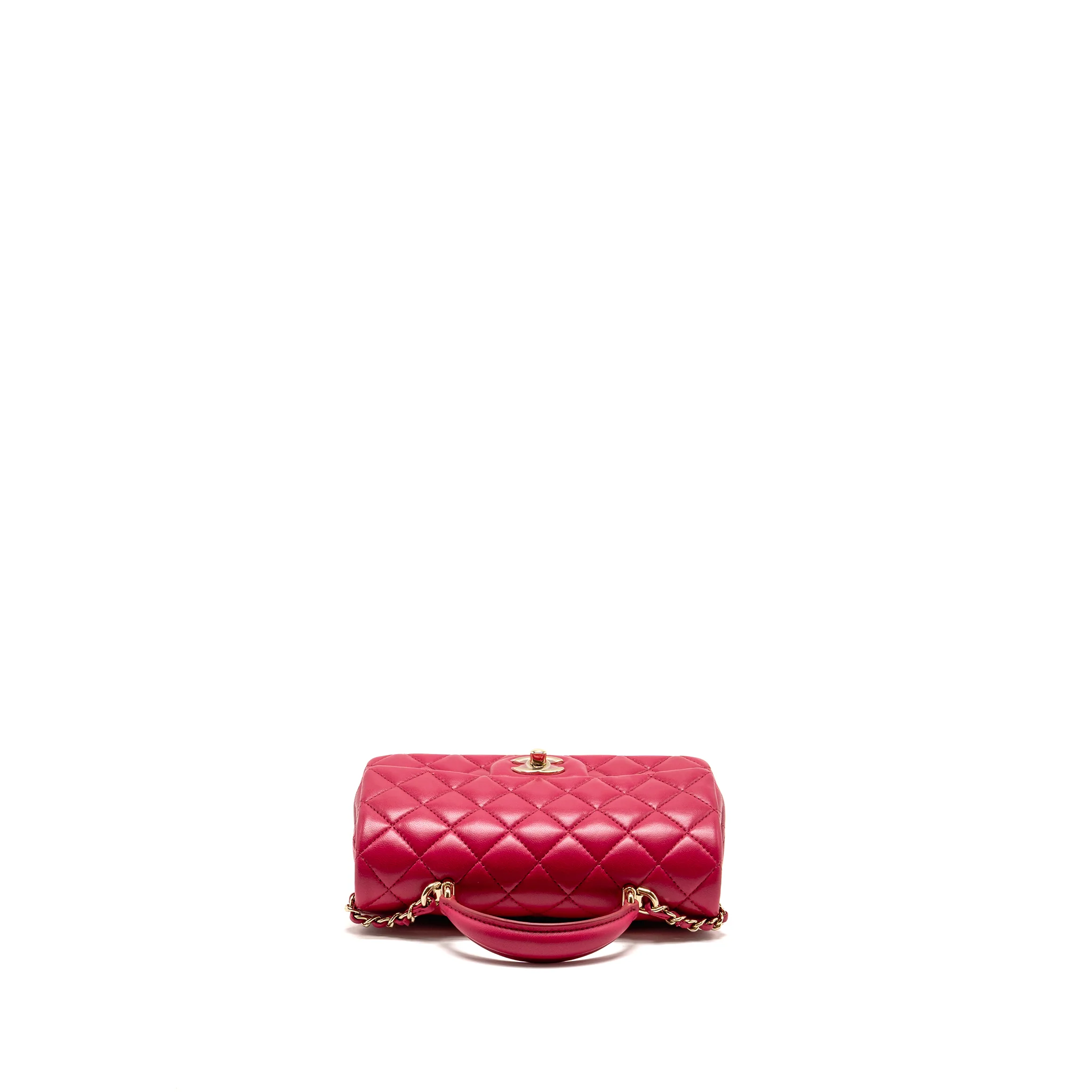 Chanel top handle mini rectangular flap bag lambskin hot pink LGHW (microchip) - Image 5