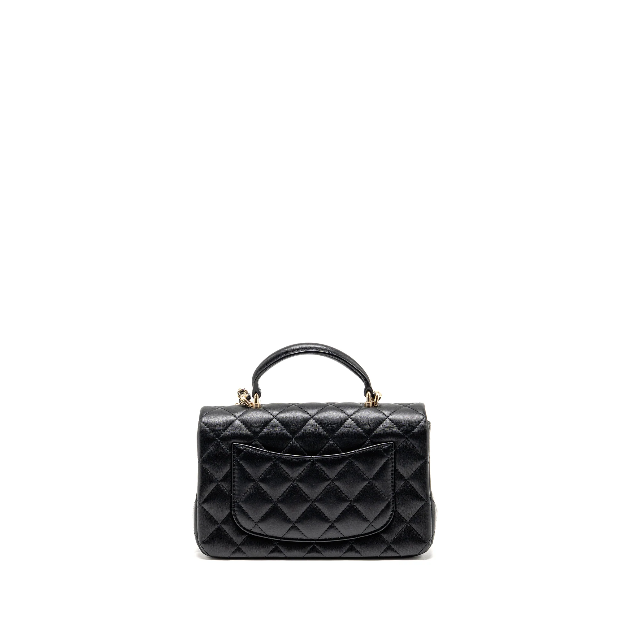 Chanel Top Handle Mini Rectangular with Detailed Charm Lambskin Black LGHW (Microchip) - Image 2
