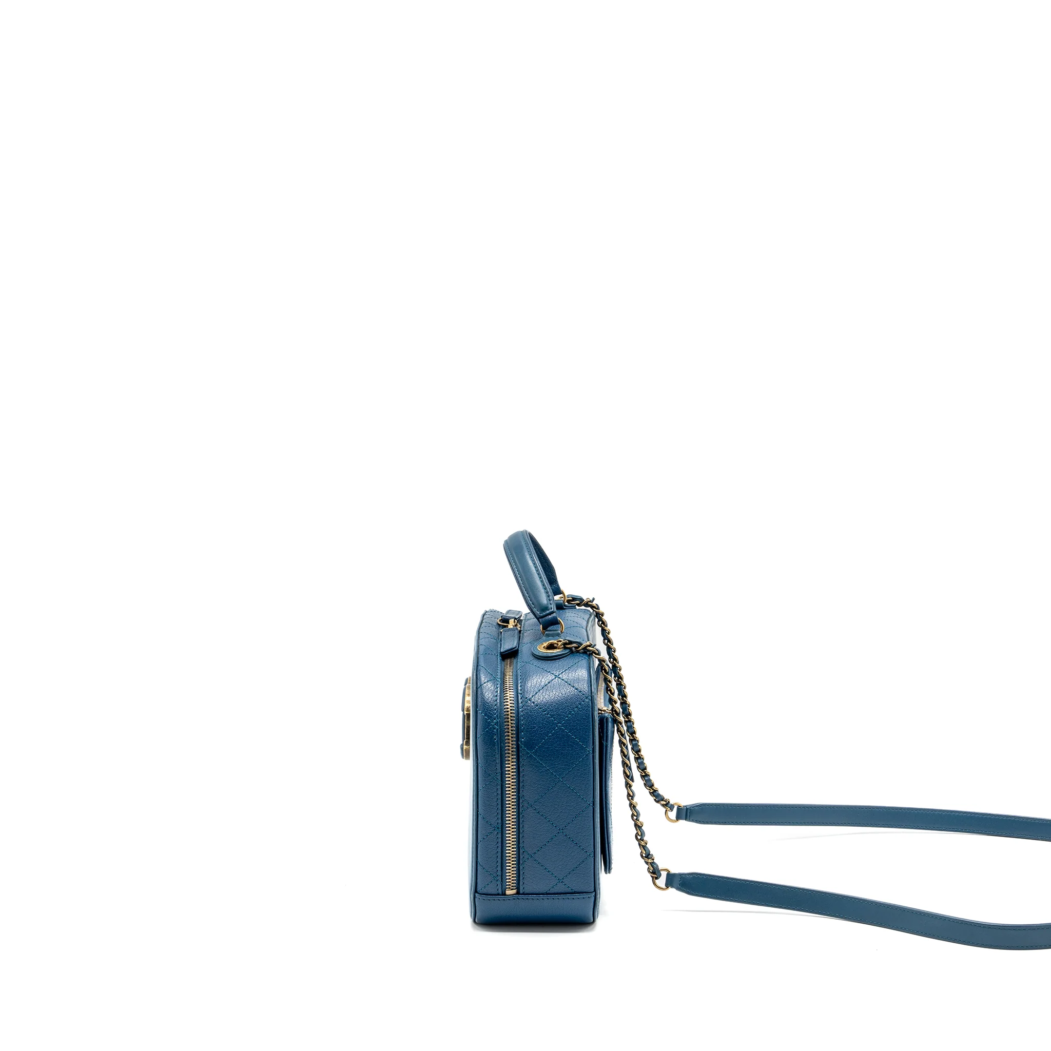 Chanel top handle zip vanity bag leather blue GHW - Image 3