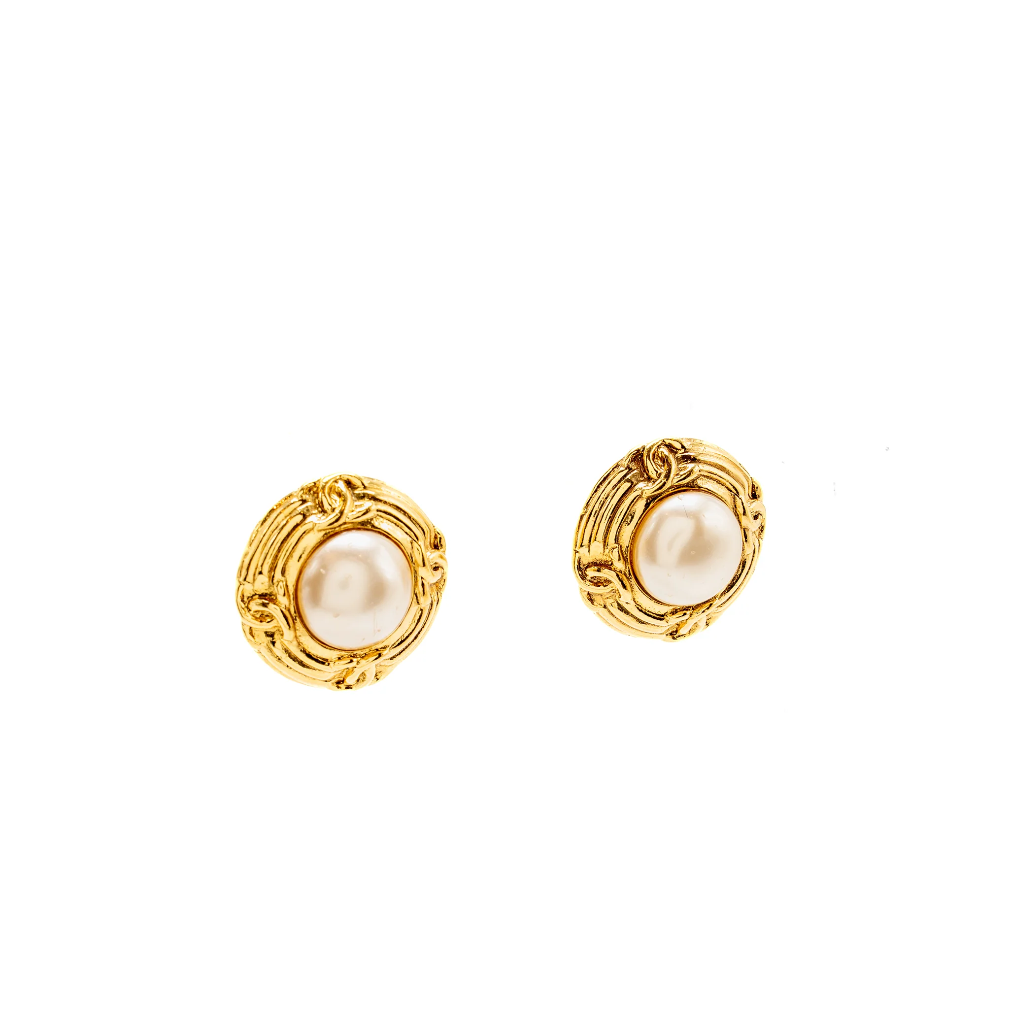 Chanel Vintage CC Pearl Ear Clips Gold Tone - Image 3