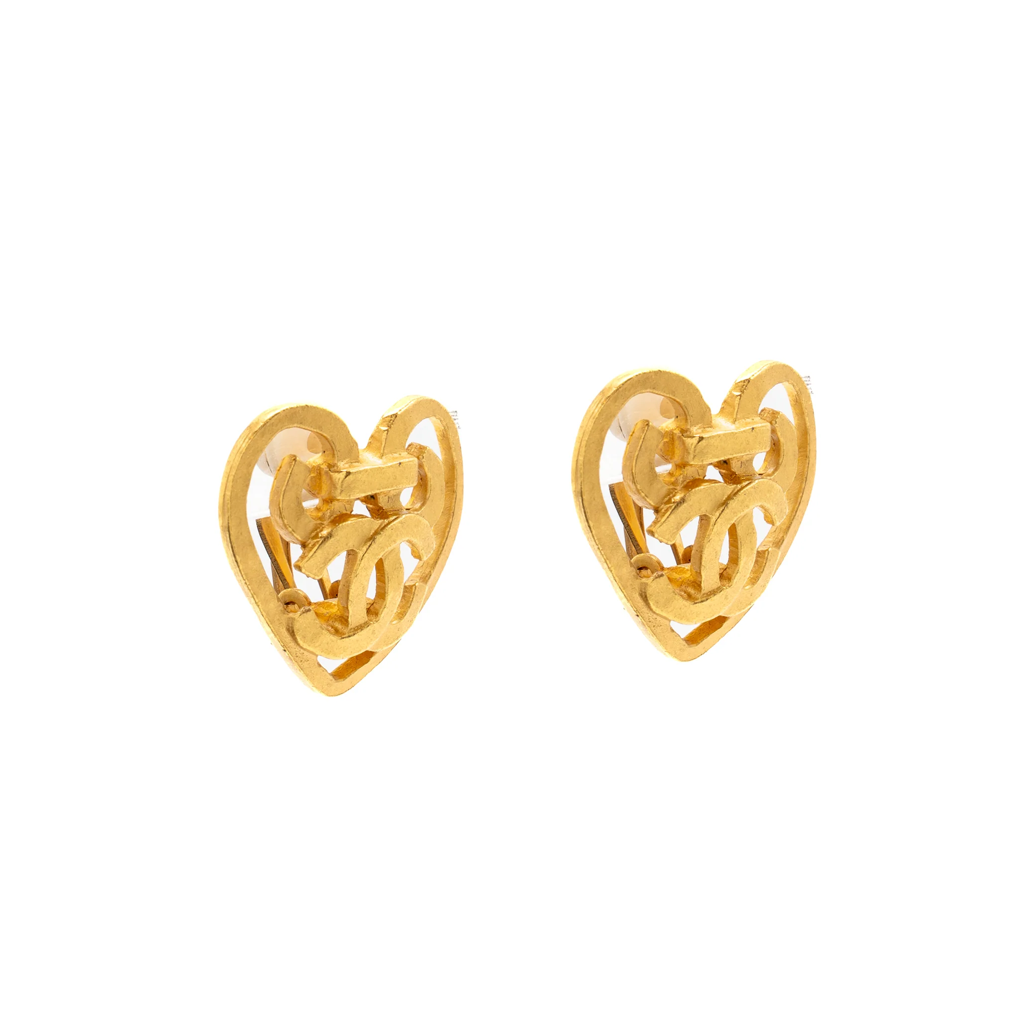 Chanel Vintage Heart Shape CC Logo Ear Clips Gold Tone - Image 3