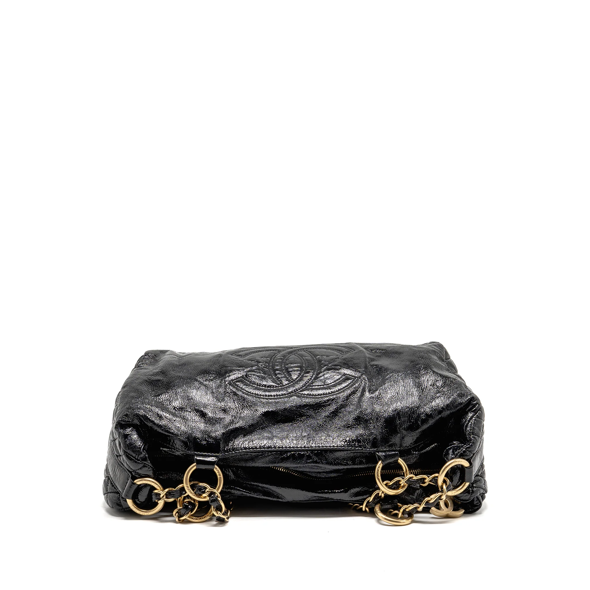 Chanel Vinyl Rock and Chain Bowler Bag Patent Black GHW - Image 5
