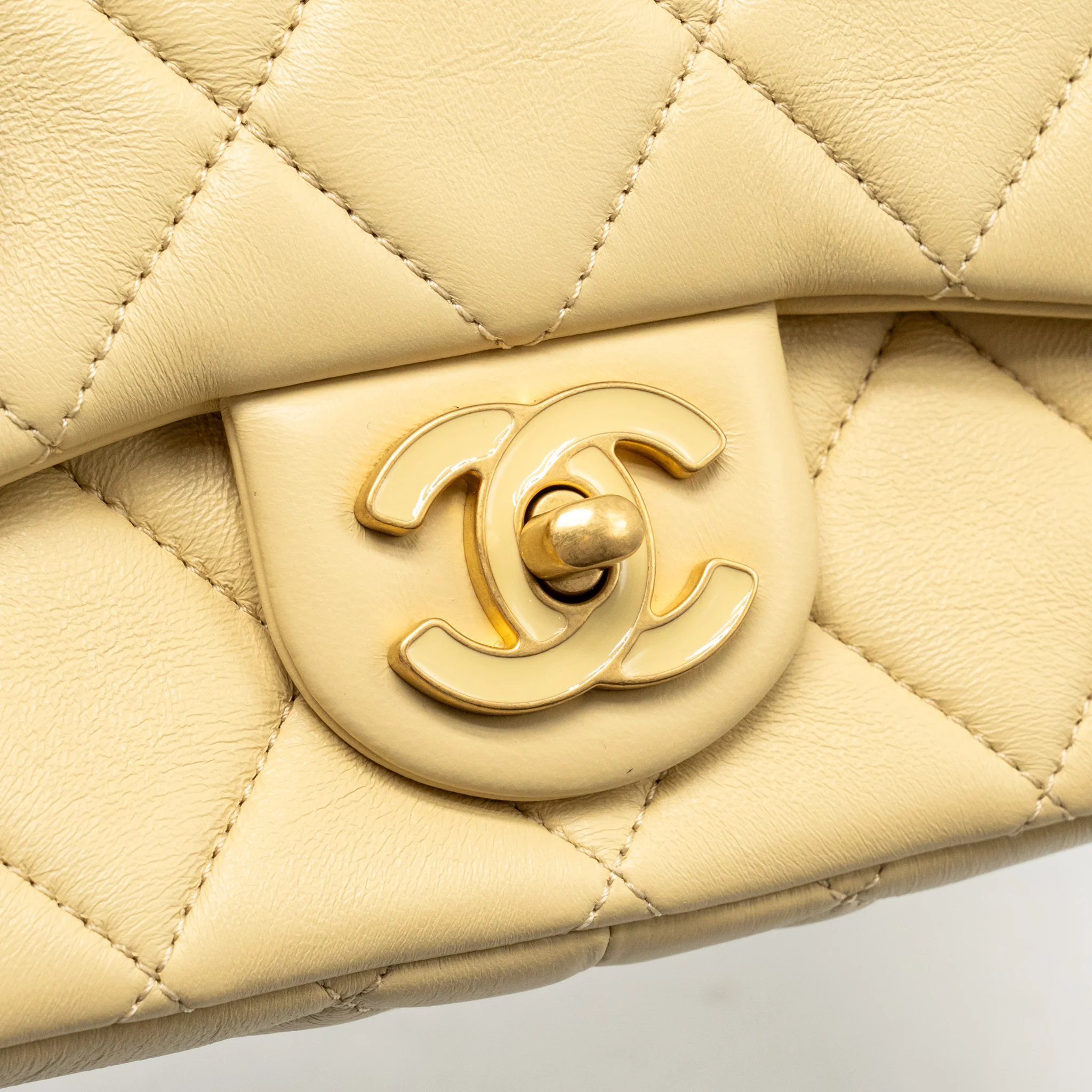 Chanel 22P Enamel CC Mini Square Flap Bag Lambskin Light Yellow GHW (Microchip) - Image 14