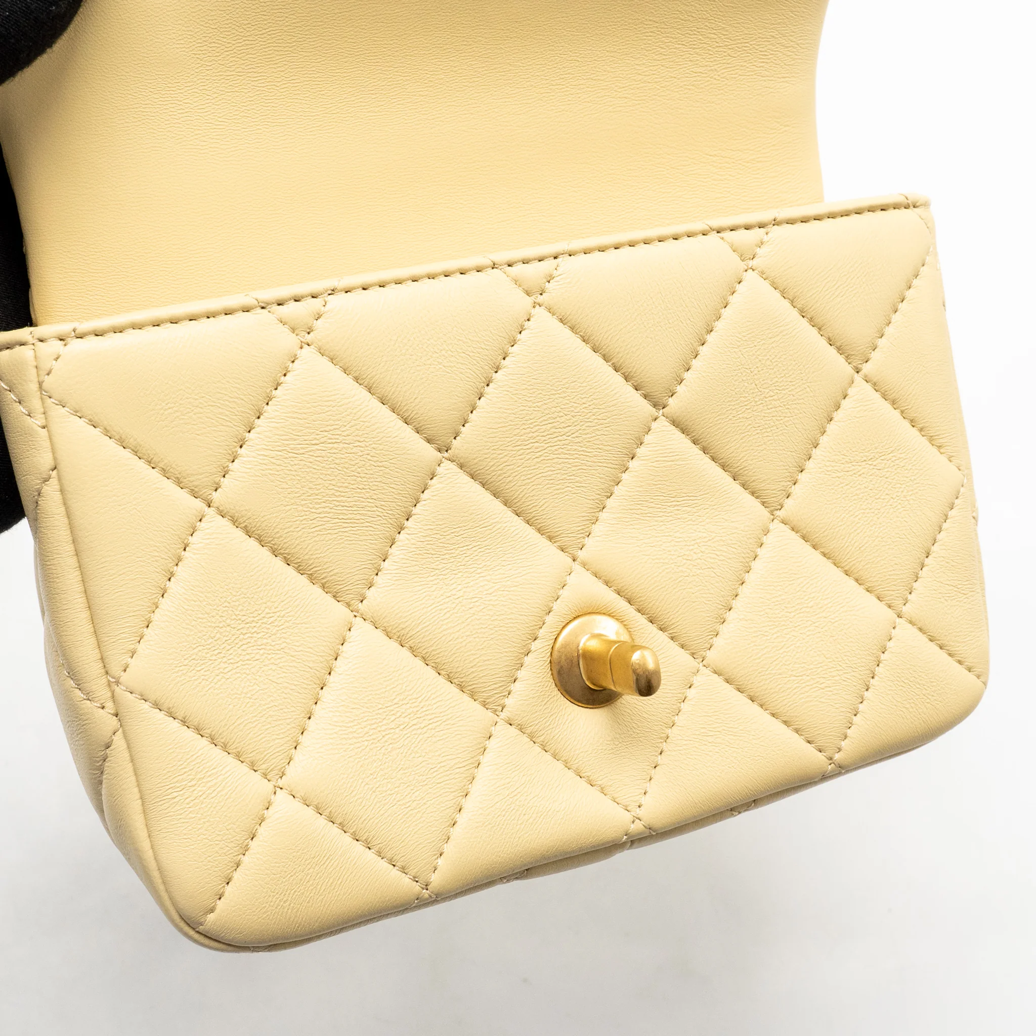 Chanel 22P Enamel CC Mini Square Flap Bag Lambskin Light Yellow GHW (Microchip) - Image 15