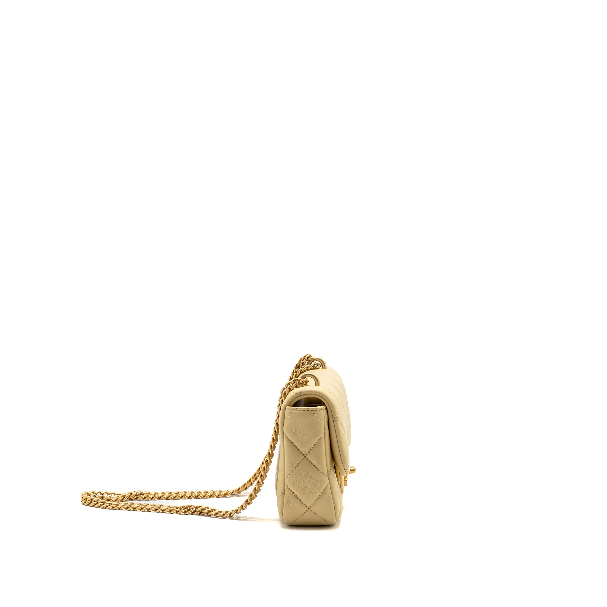 Chanel 22P Enamel CC Mini Square Flap Bag Lambskin Light Yellow GHW (Microchip) - Image 3