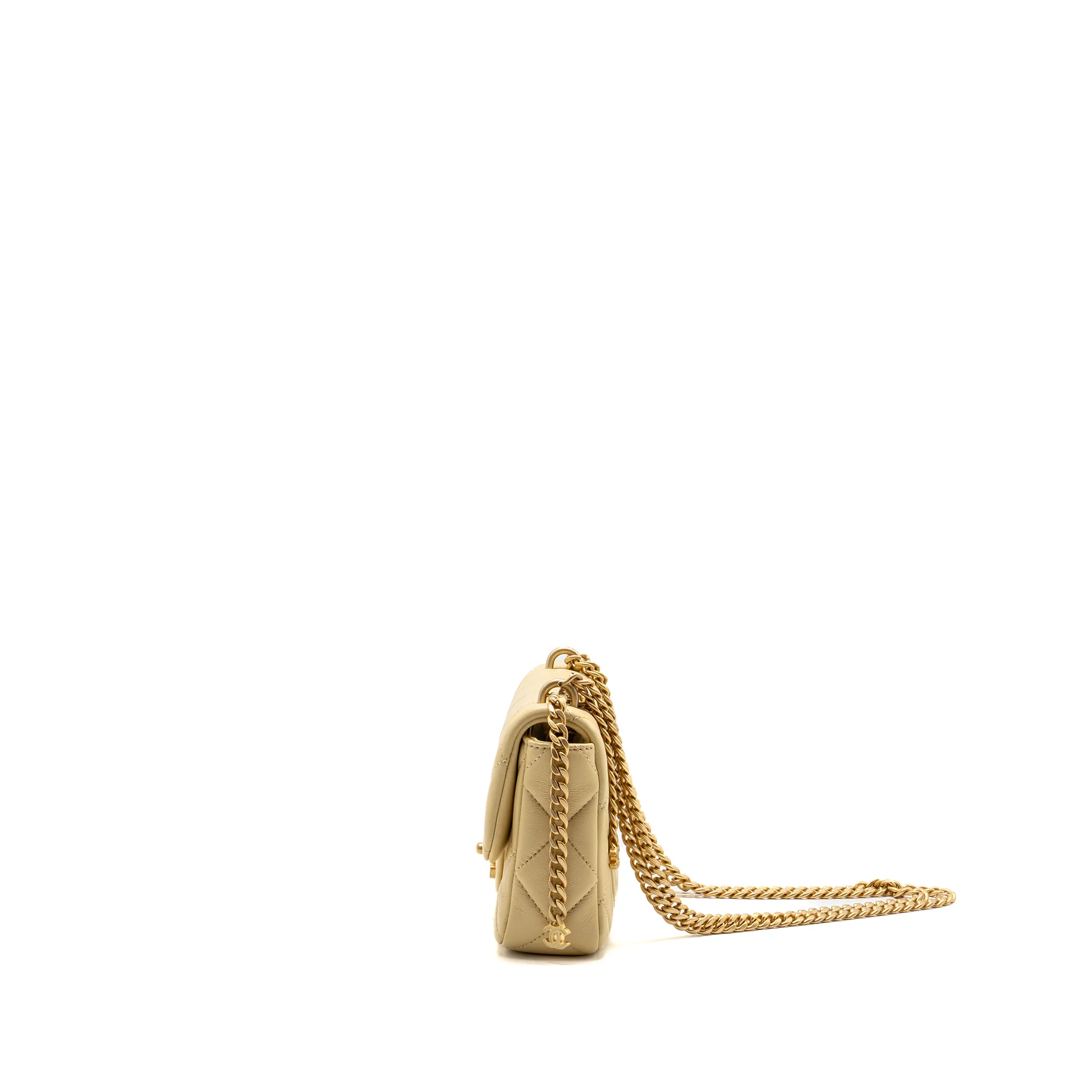 Chanel 22P Enamel CC Mini Square Flap Bag Lambskin Light Yellow GHW (Microchip) - Image 4