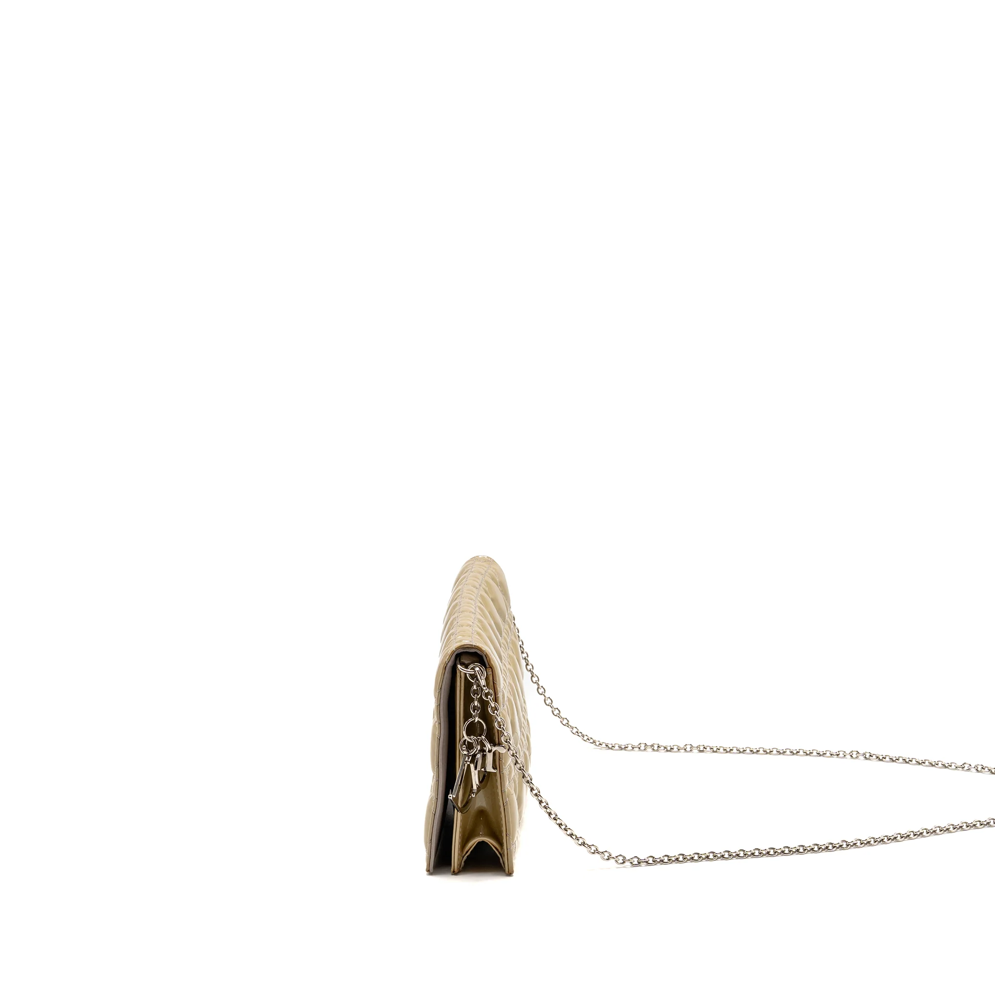 Dior Cannane Quilted Lady Dior Chain Clutch Patent Beige SHW - Image 4