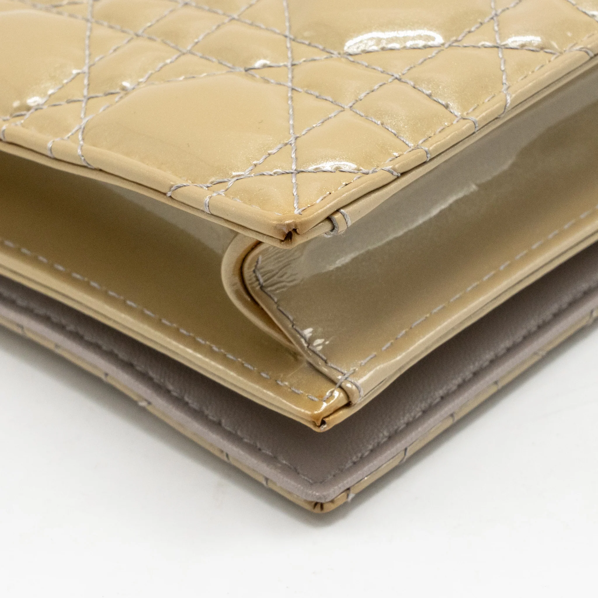 Dior Cannane Quilted Lady Dior Chain Clutch Patent Beige SHW - Image 9