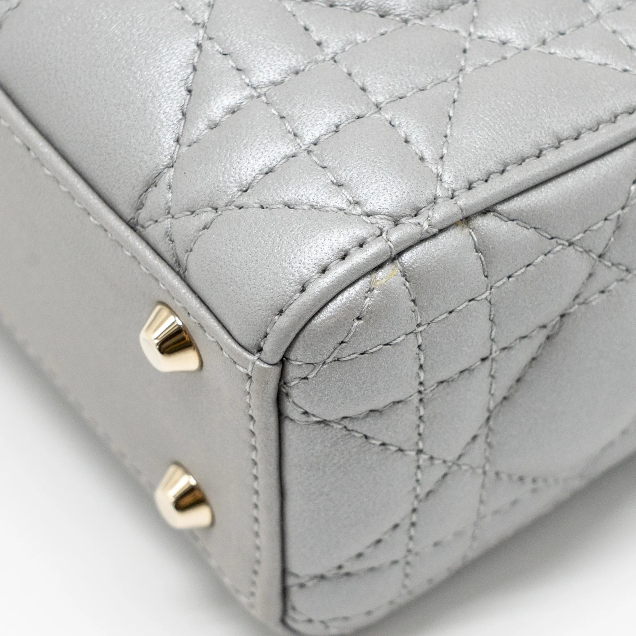 DIOR Mini Lady Dior Lambskin Iridescent Grey LGHW - Image 11