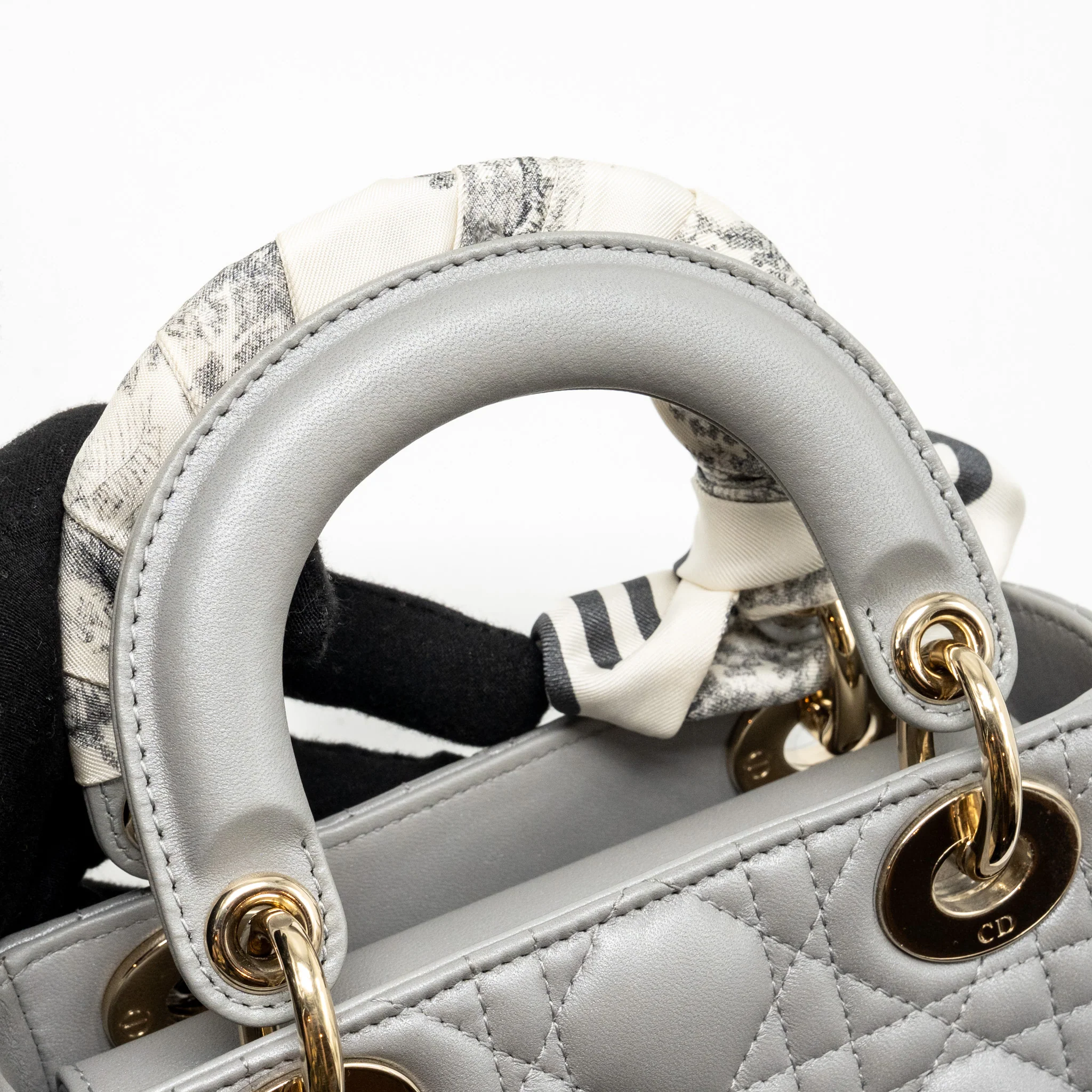 DIOR Mini Lady Dior Lambskin Iridescent Grey LGHW - Image 12