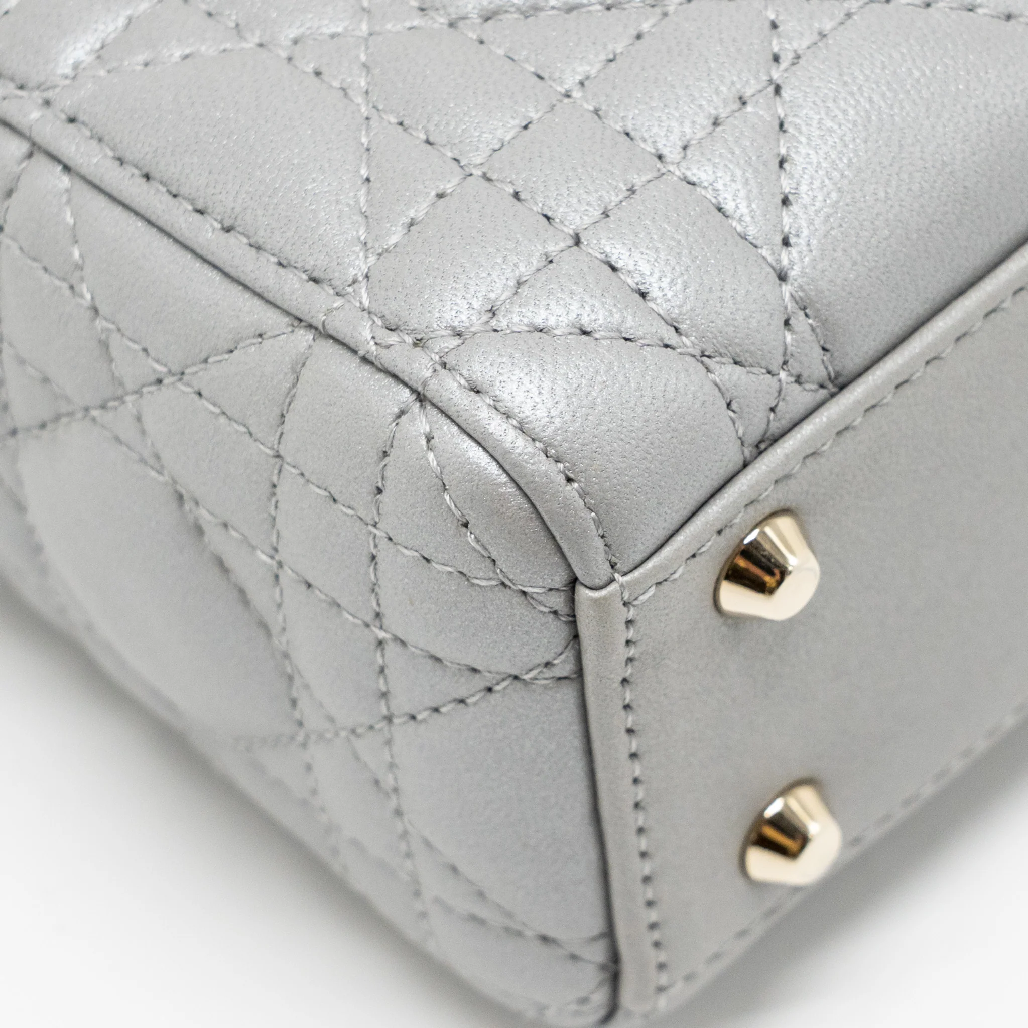 DIOR Mini Lady Dior Lambskin Iridescent Grey LGHW - Image 8