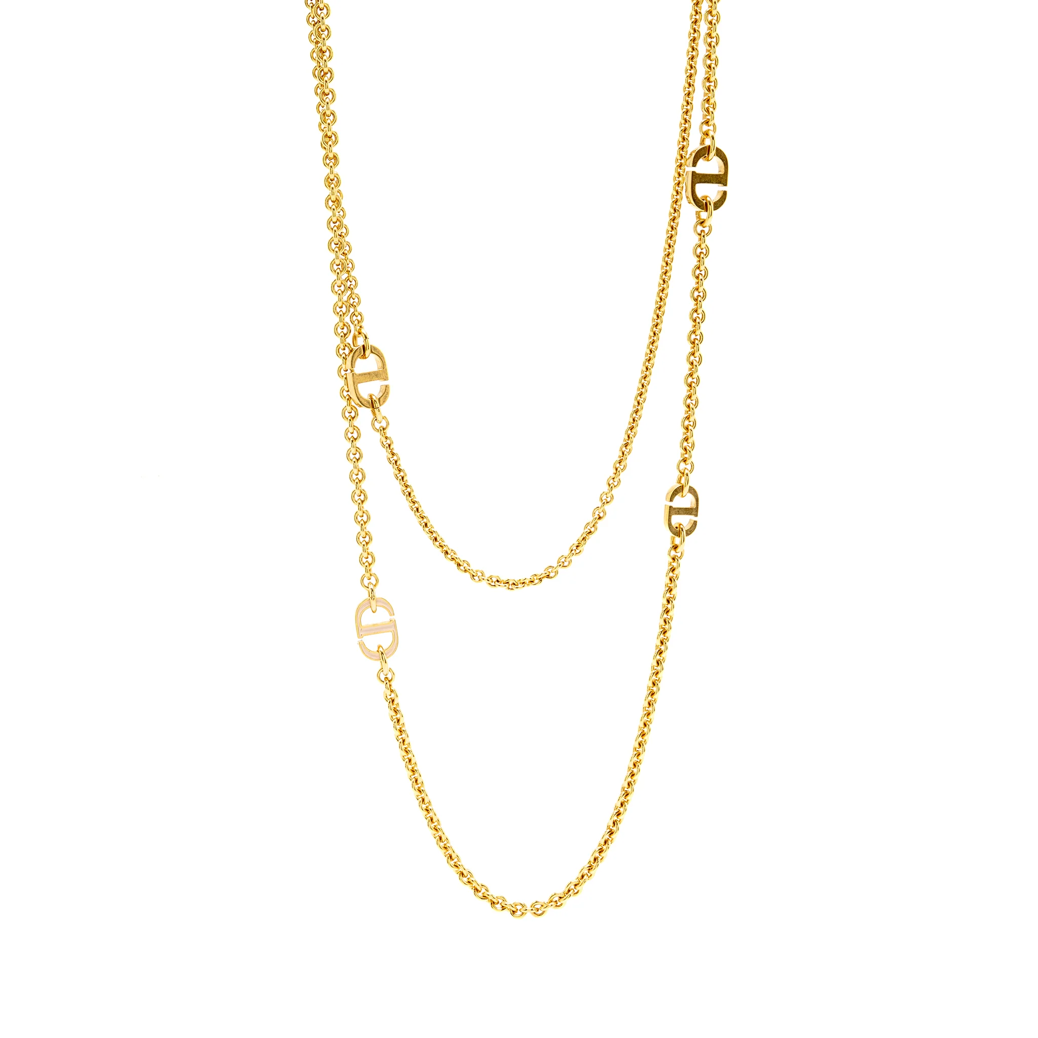 Dior Petit CD Double Chain Necklace Pink Gold Tone - Image 2