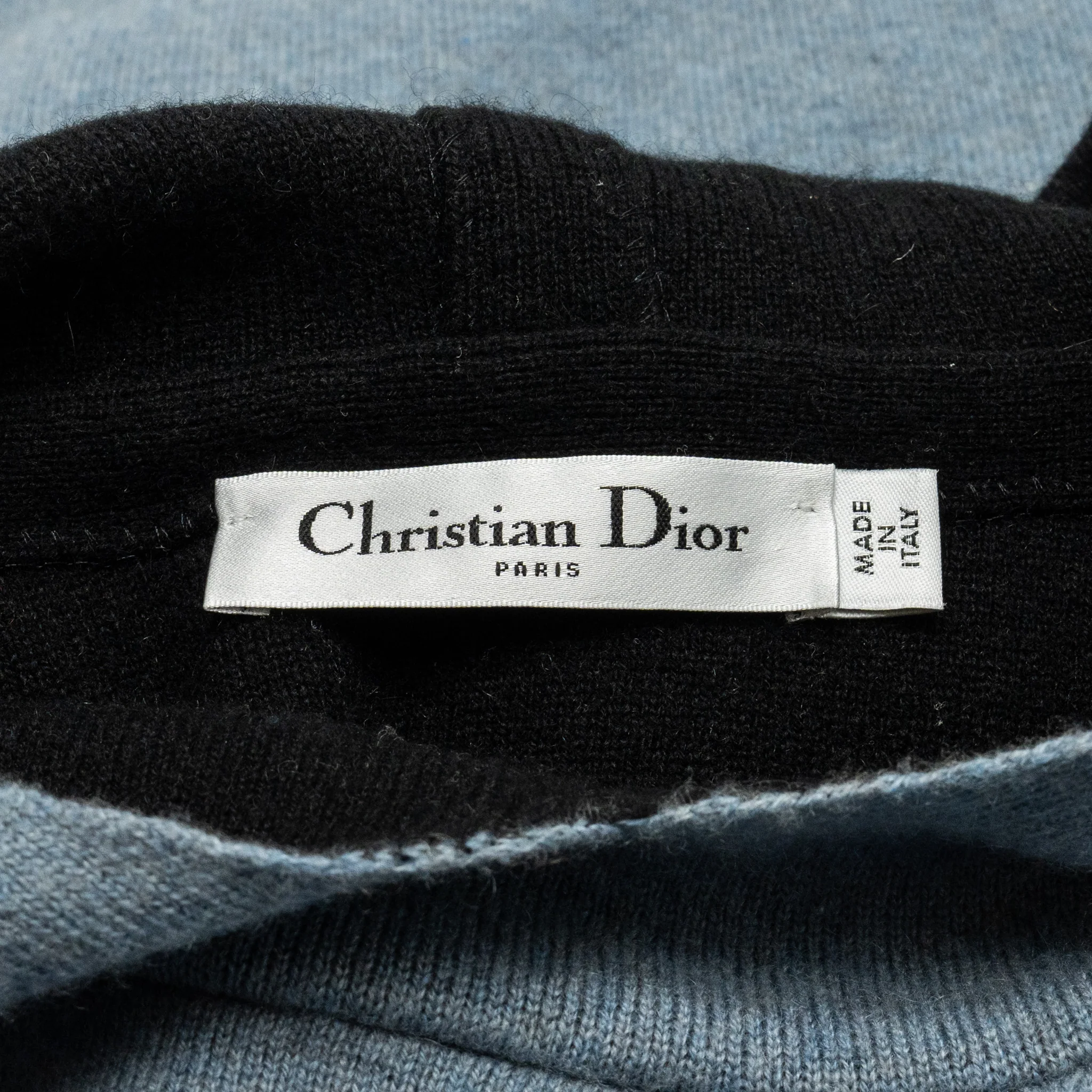 DIOR Size 36 J'adior 8' Hooded Sweater with Rear Signature Cashmere Blue Grey/Black - Image 5