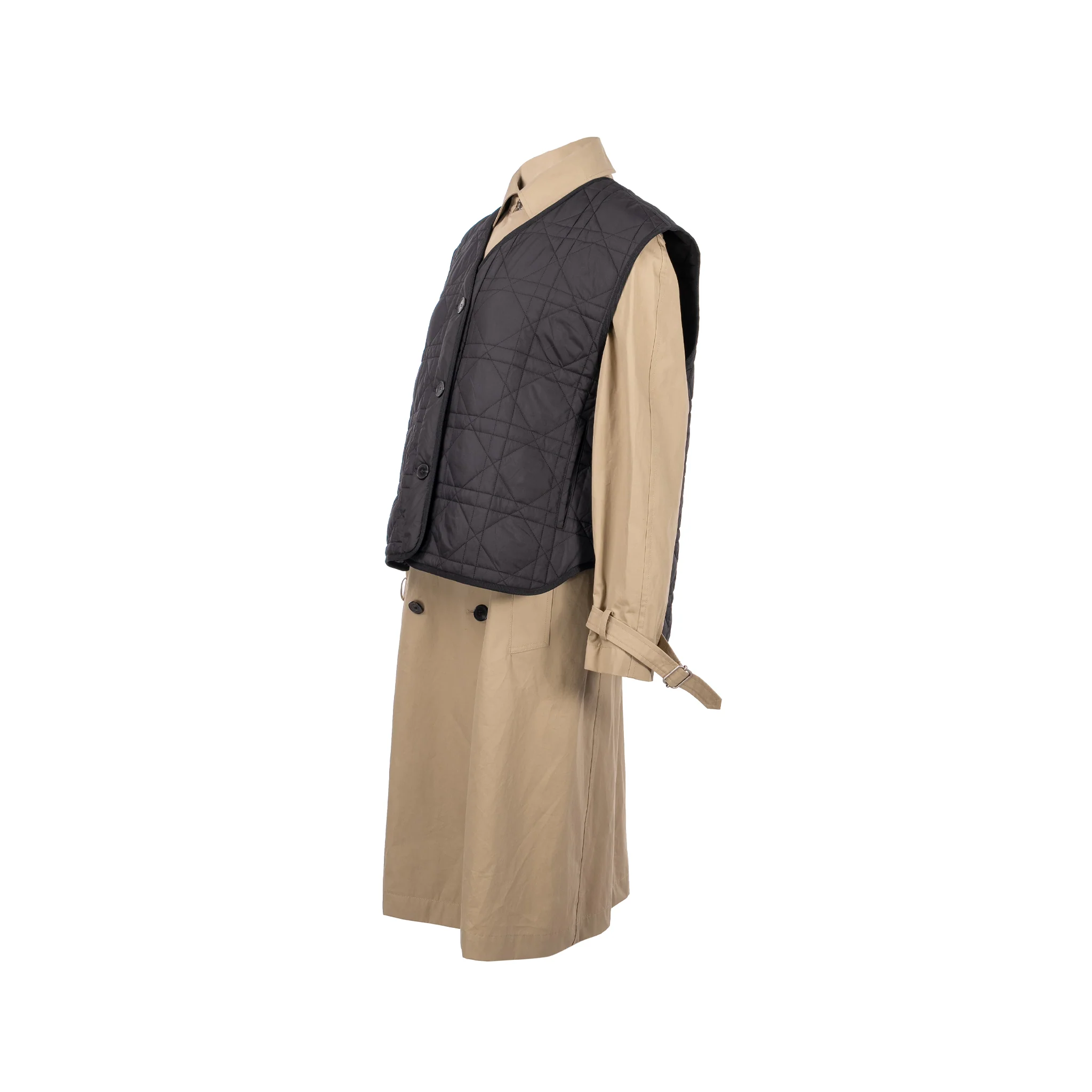 DIOR Size 36 Trench Coat With Macrocannage Quilted Vest Cotton/Polyester Beige/Black - Image 2