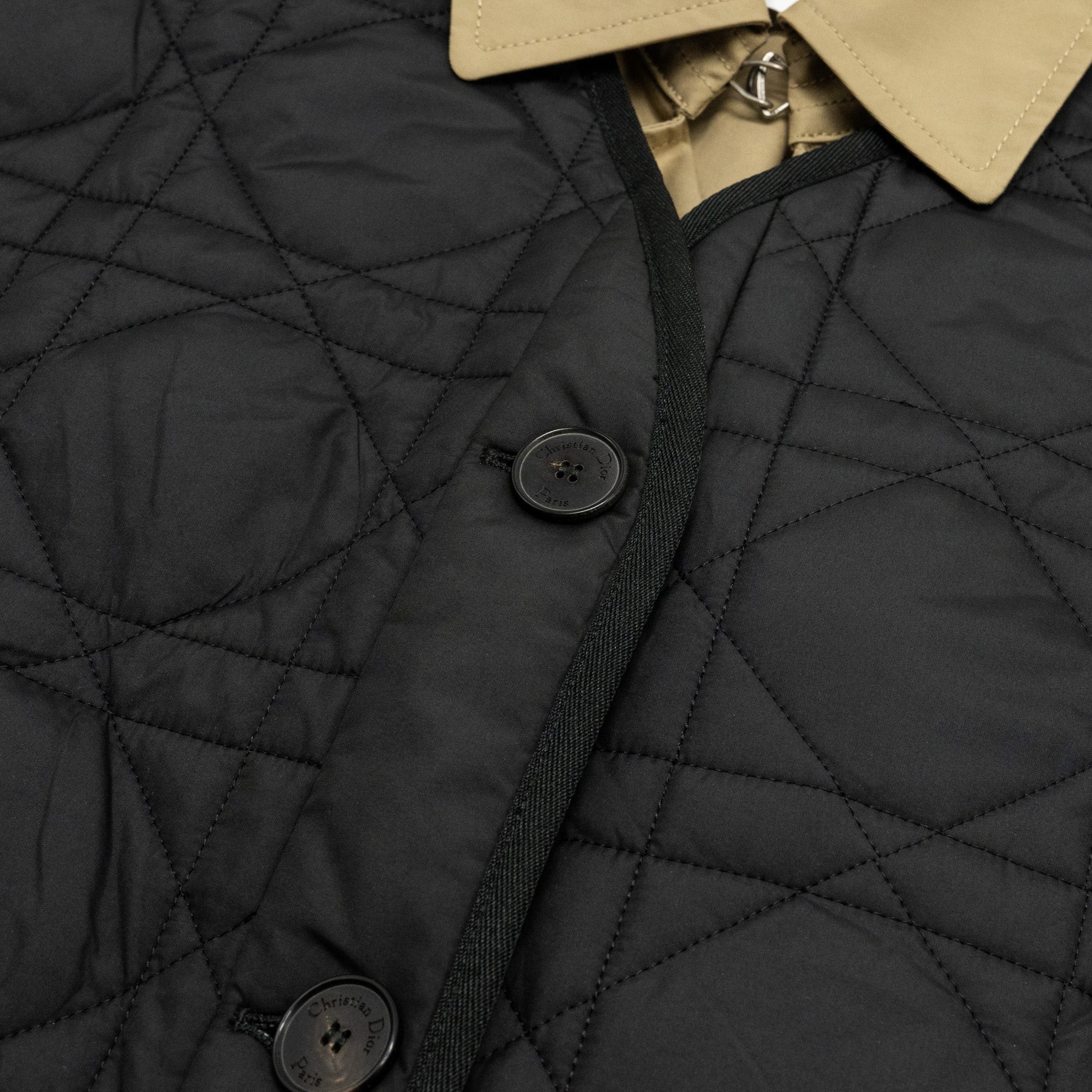 DIOR Size 36 Trench Coat With Macrocannage Quilted Vest Cotton/Polyester Beige/Black - Image 5
