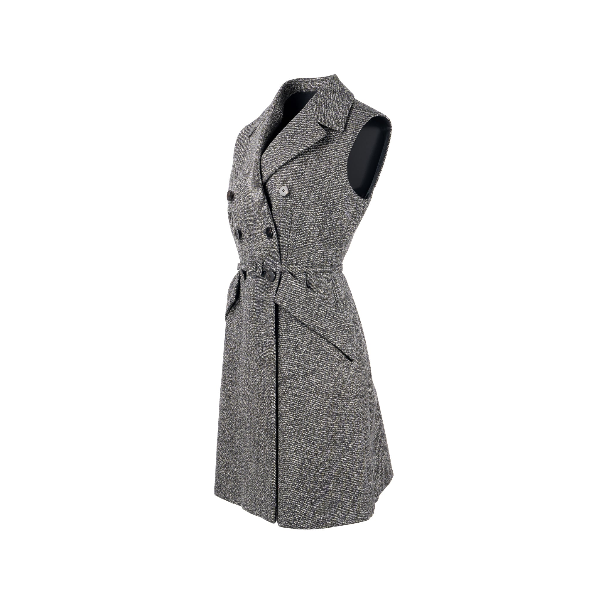 Dior Size 40 Sleeveless Dress/Vest with Belt Virgin Wool Grey - Image 2