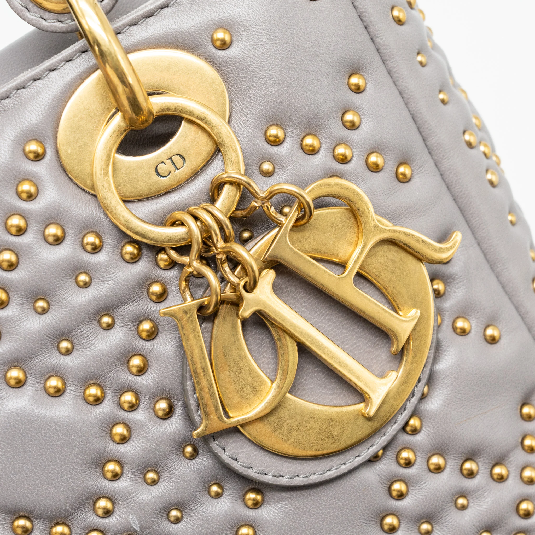 Dior Small Supple Lady Dior Studded Calfskin Grey GHW - Image 8