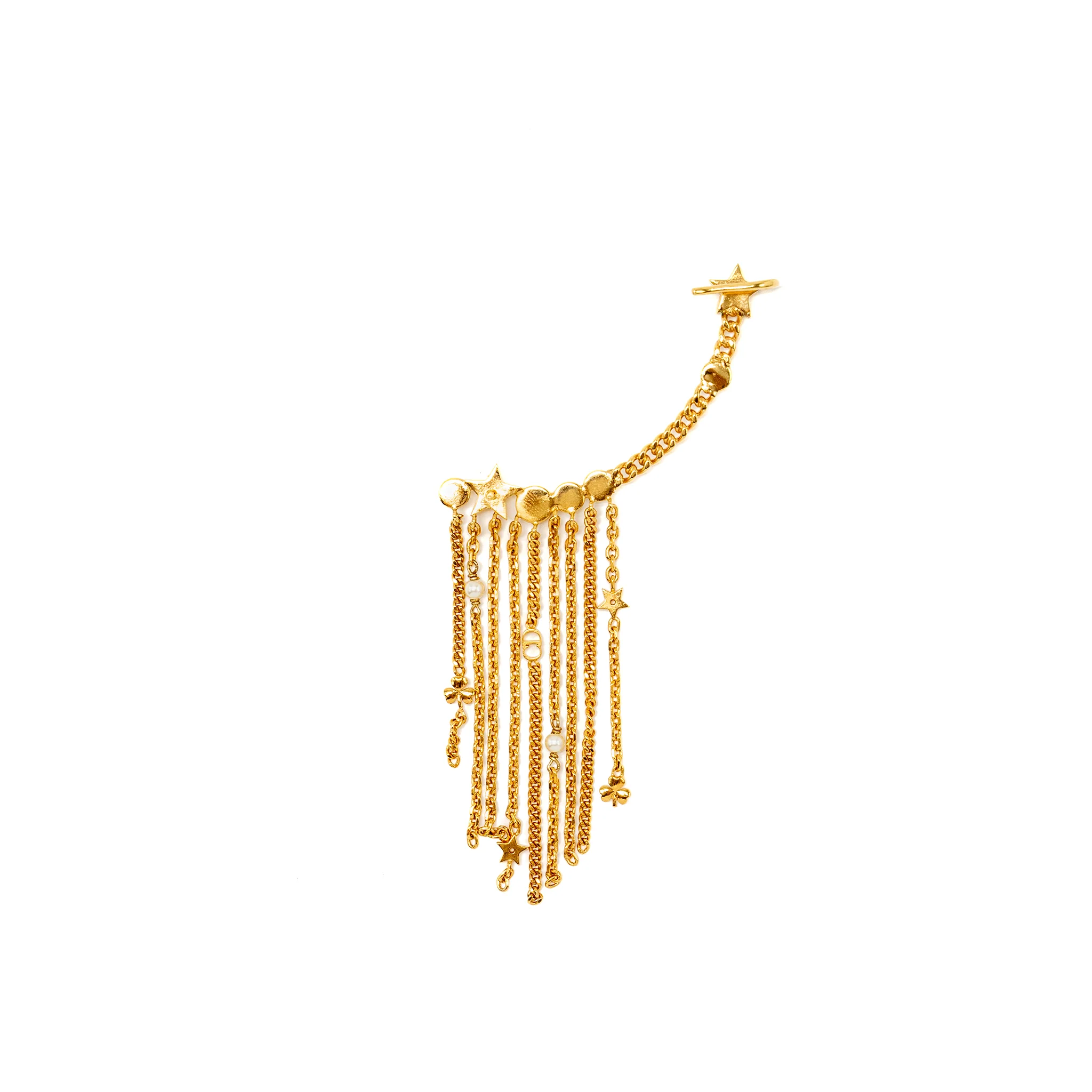 Dior Star and Pearl Drop Earring/Clip Gold Tone - Image 2