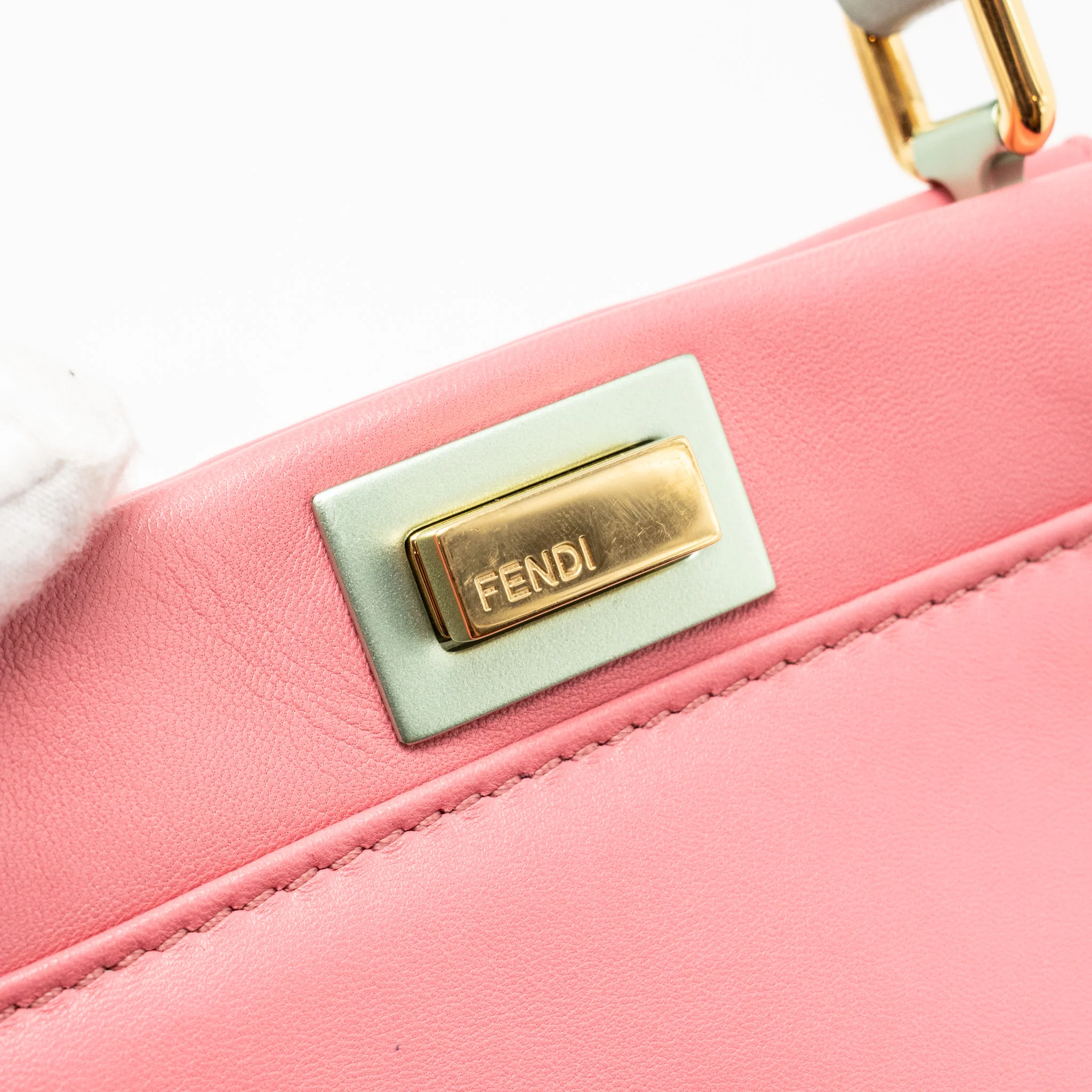 Fendi Colourblock Mini Peekaboo Nappa Leather Rosa Fluo/Oxigen Slate GHW - Image 13