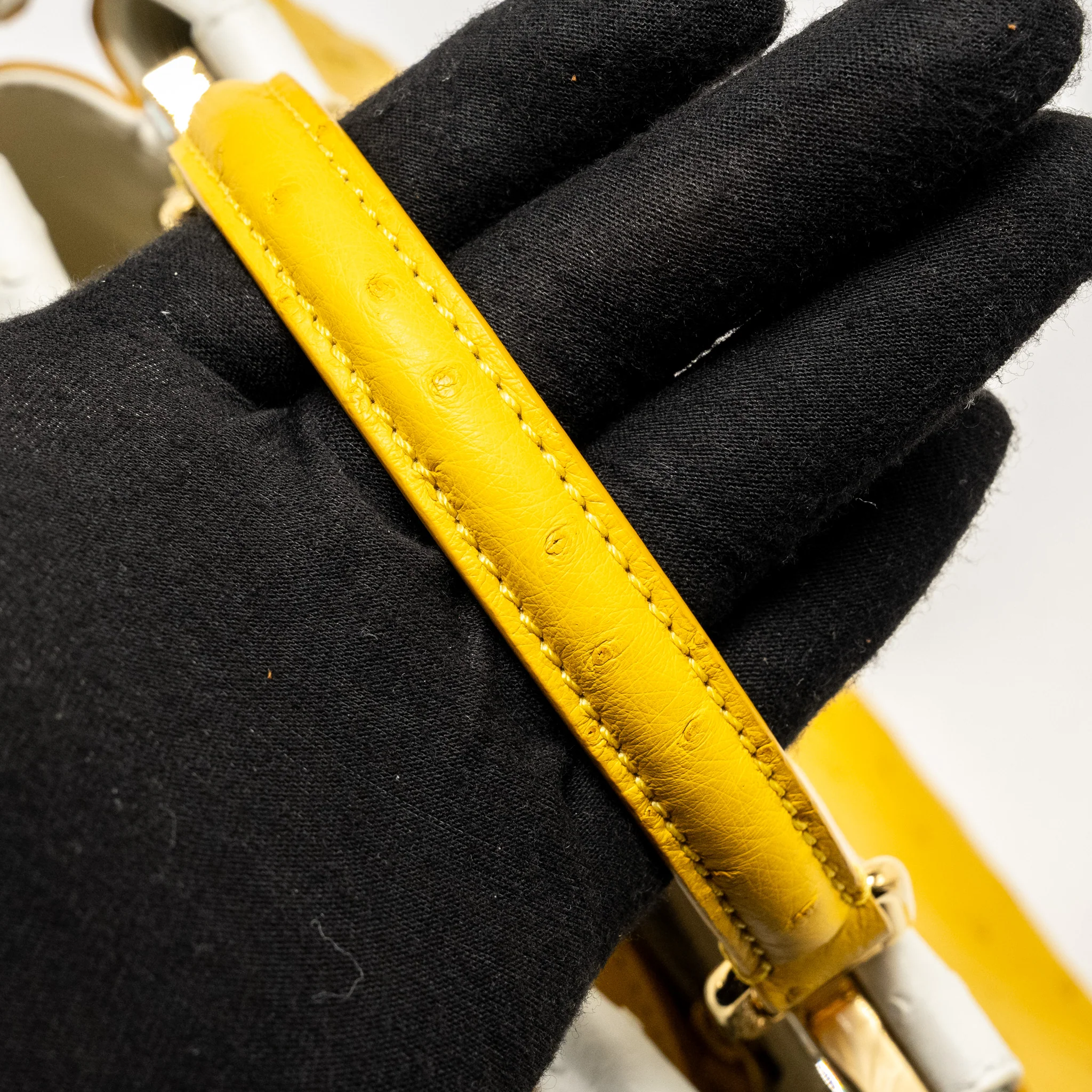 Fendi Mini Peekaboo Ostrich/Crystal Yellow/White GHW - Image 13