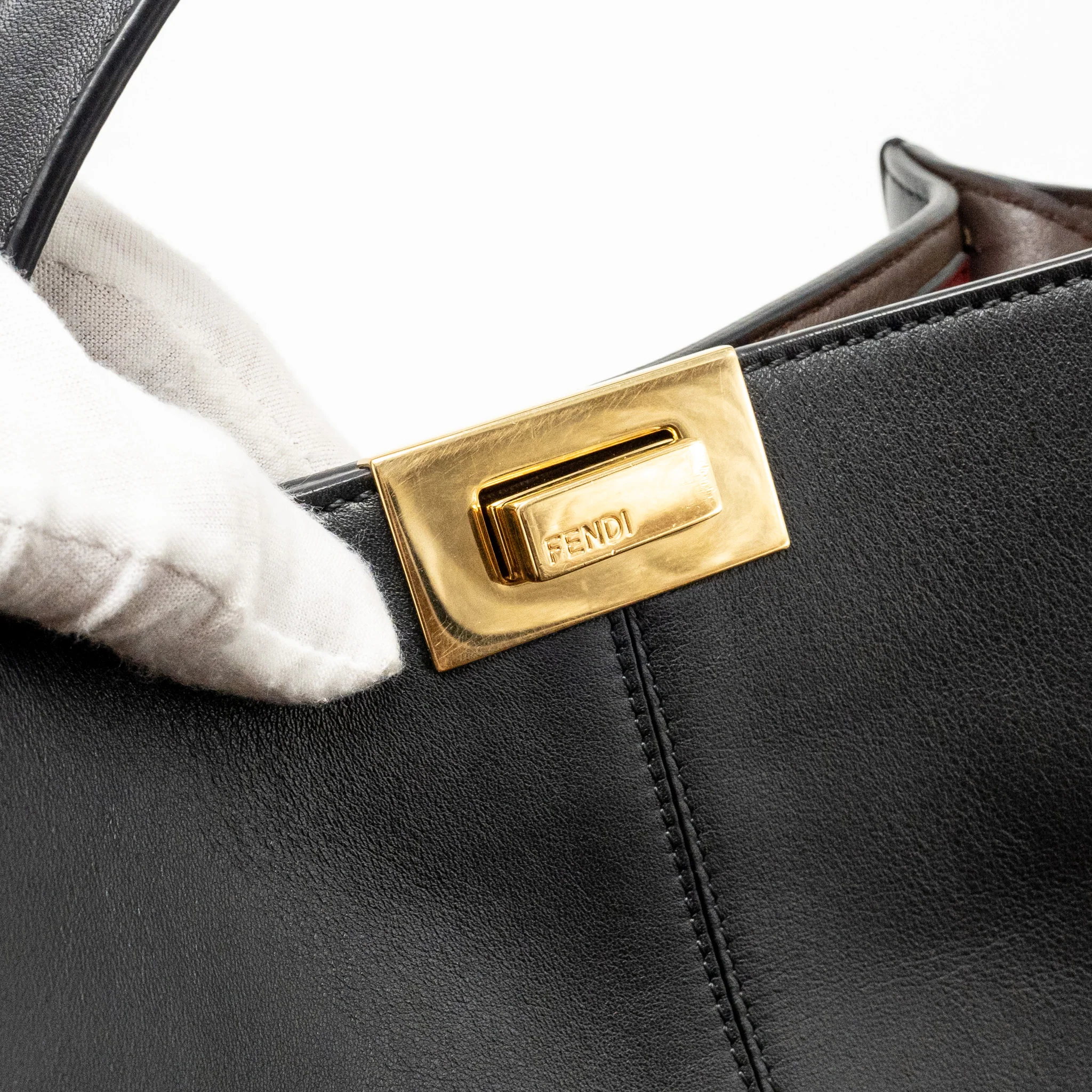 Fendi Peekaboo X-Lite Medium Calfskin Black GHW with Flowerland Strap - Image 14