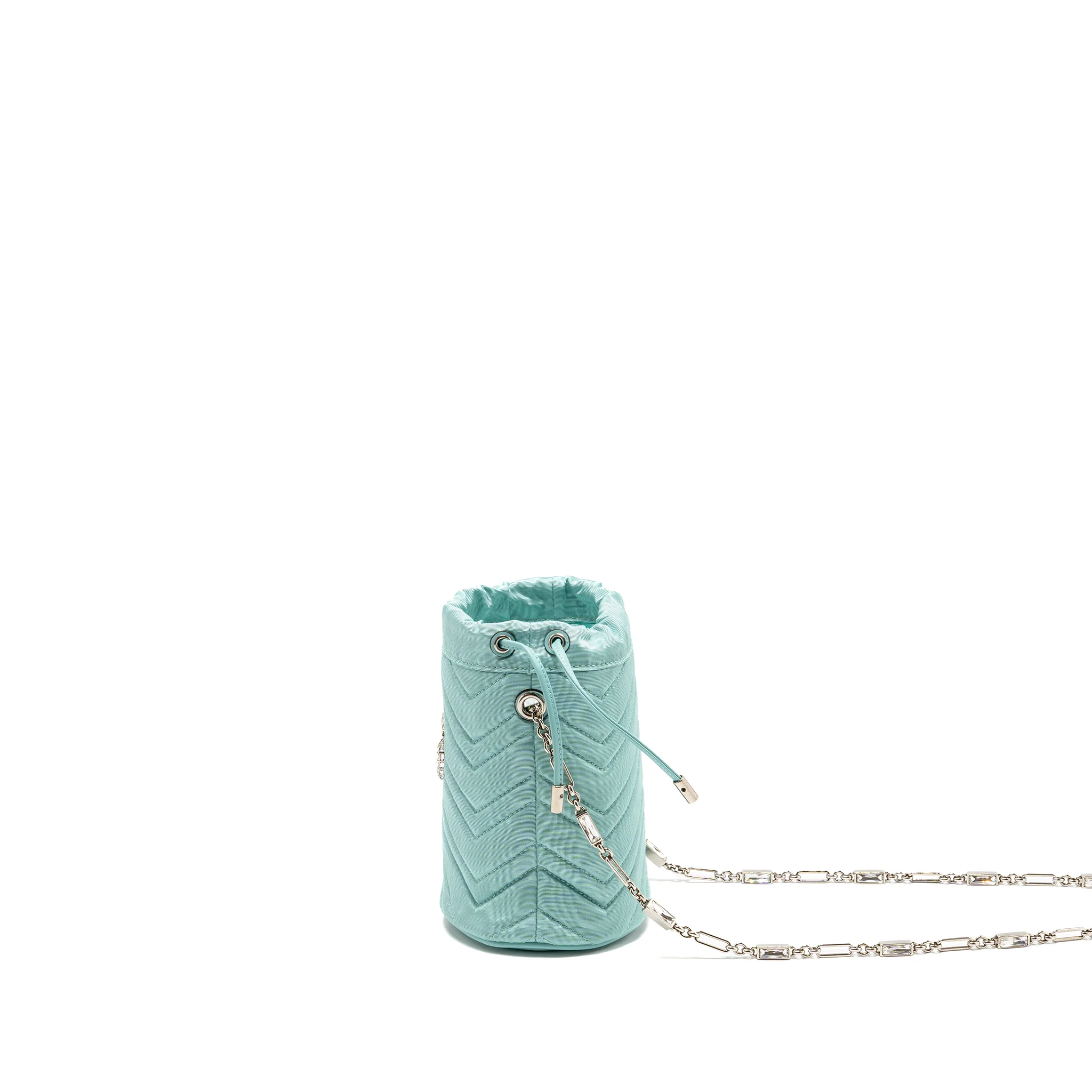 Gucci GG Marmont silk bucket crystal chain bag Fabric/ Crystal Light Blue SHW - Image 4