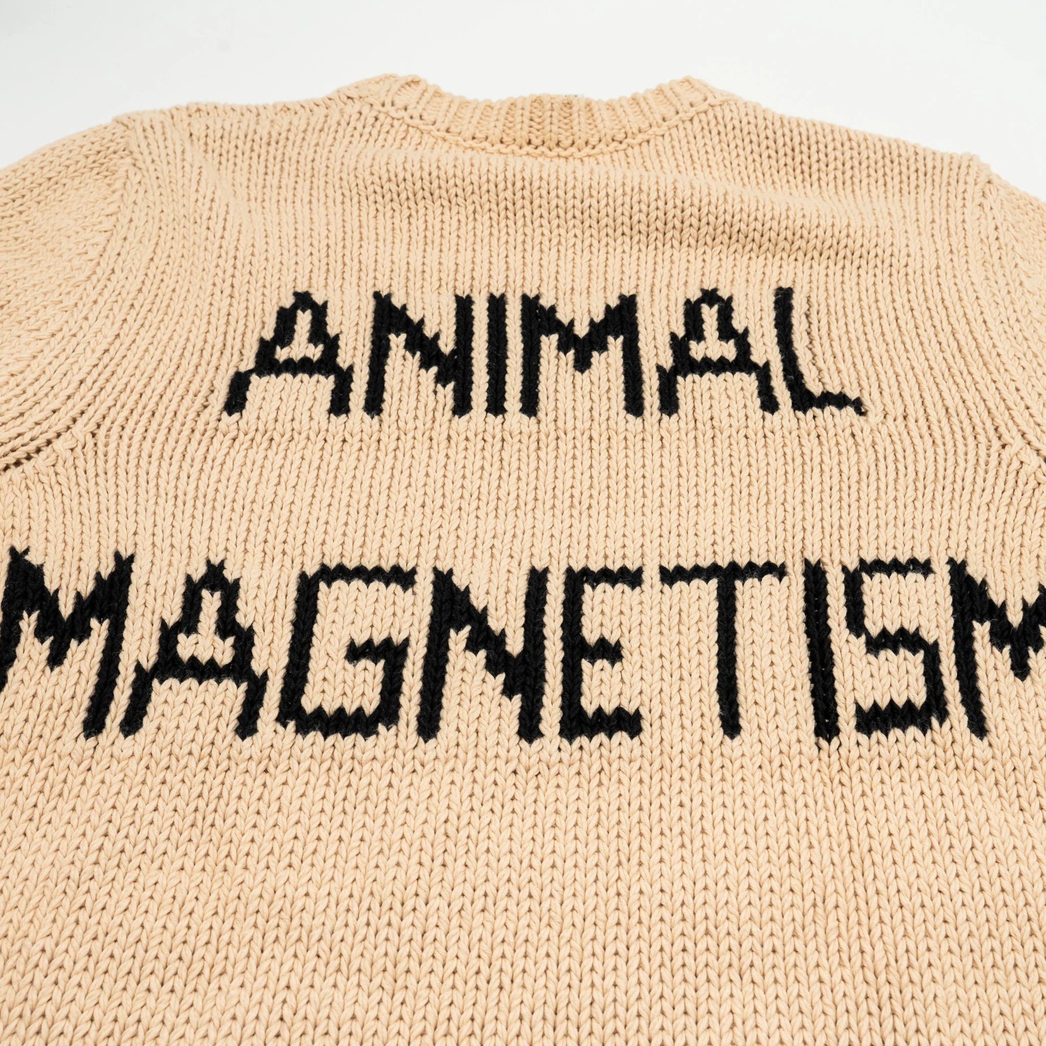 Gucci Size M Animal Magnetism Intarsia Knit Ribbed Cotton Sweater Beige - Image 9