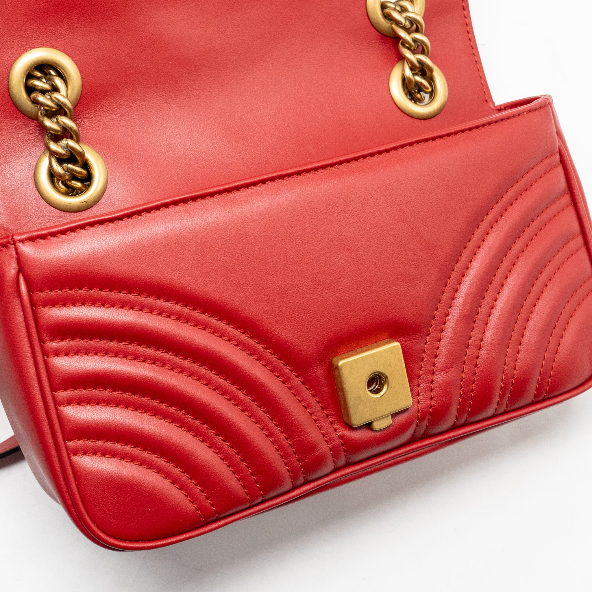 Gucci Small GG Marmont Shoulder Bag Calfskin Red Brushed GHW - Image 13