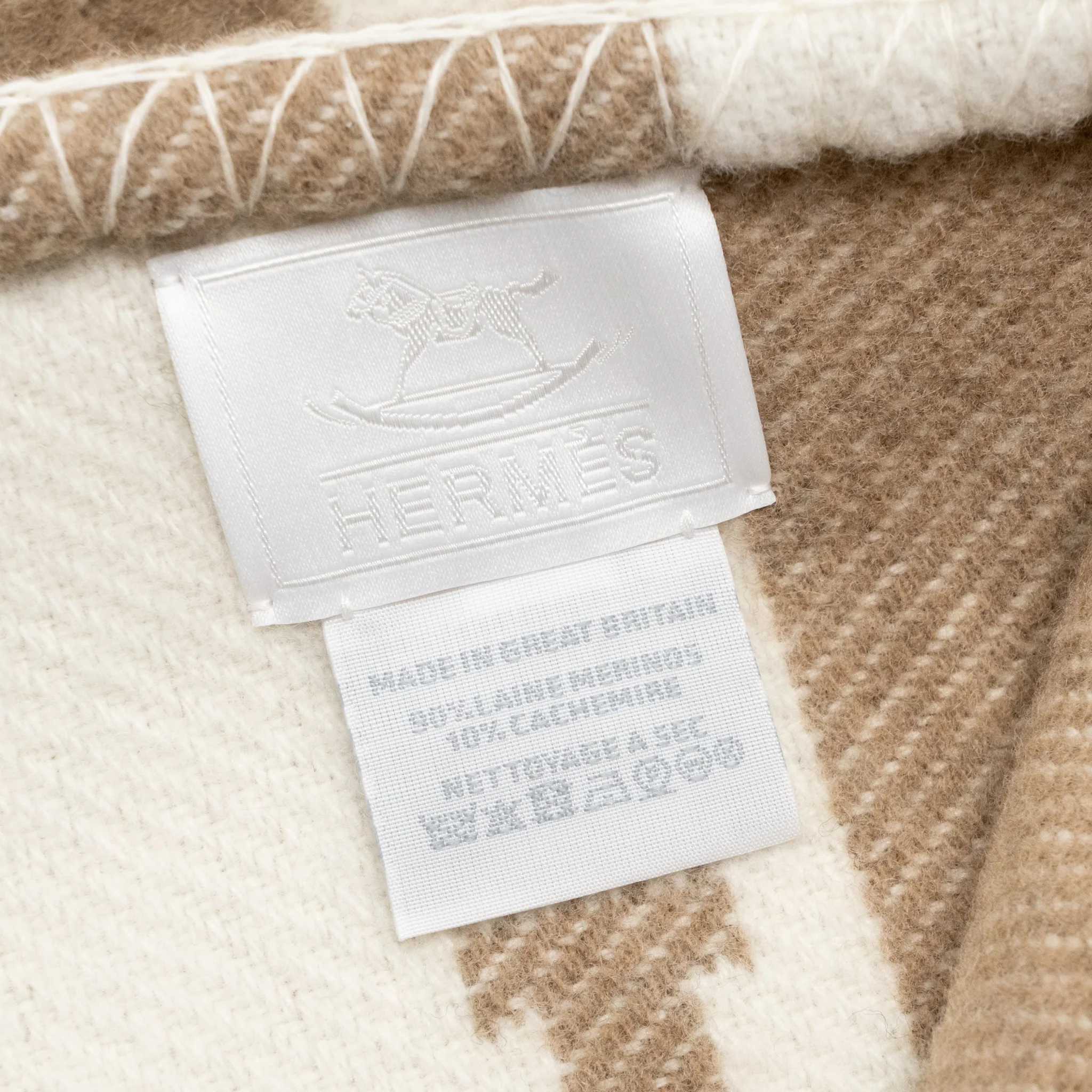 Hermes 95x135cm Avalon Baby Blanket Merinos Wool/Cashmere NOISETTE MOYEN - Image 4